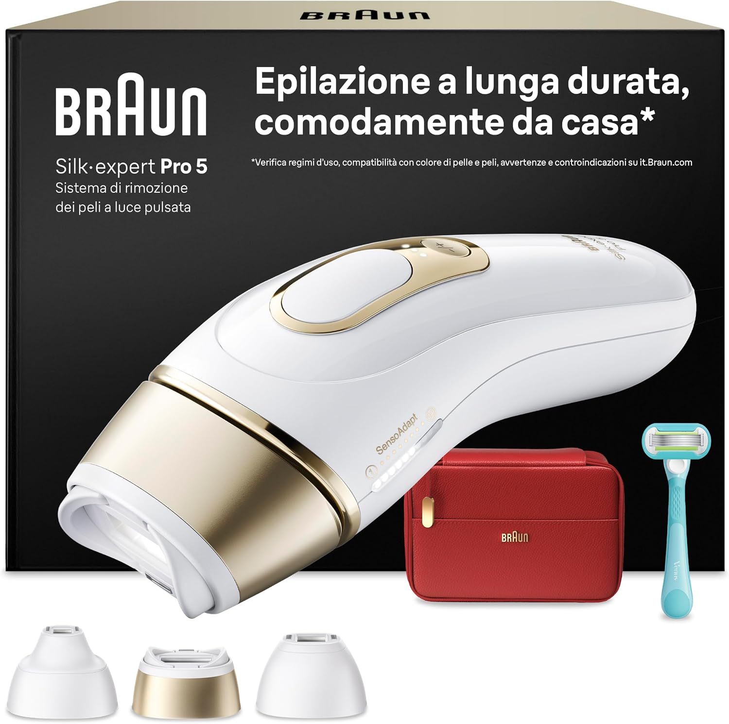 Detalle de Braun Silk·expert Pro 5 (PL5321) – Epilatore a luce pulsata smart per riduzione dei peli a casa, con 3 testine e custodia
