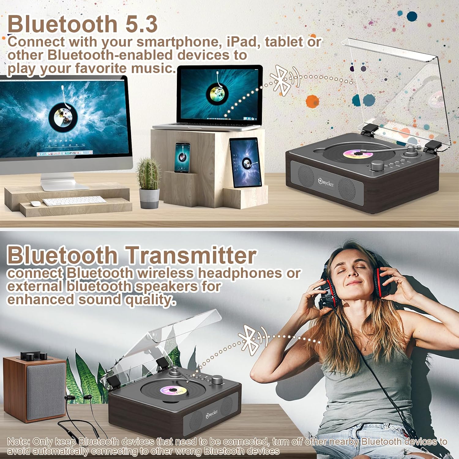 Detalle de Mycket C2 draagbare cd-speler met dubbele stereoluidsprekers en Bluetooth