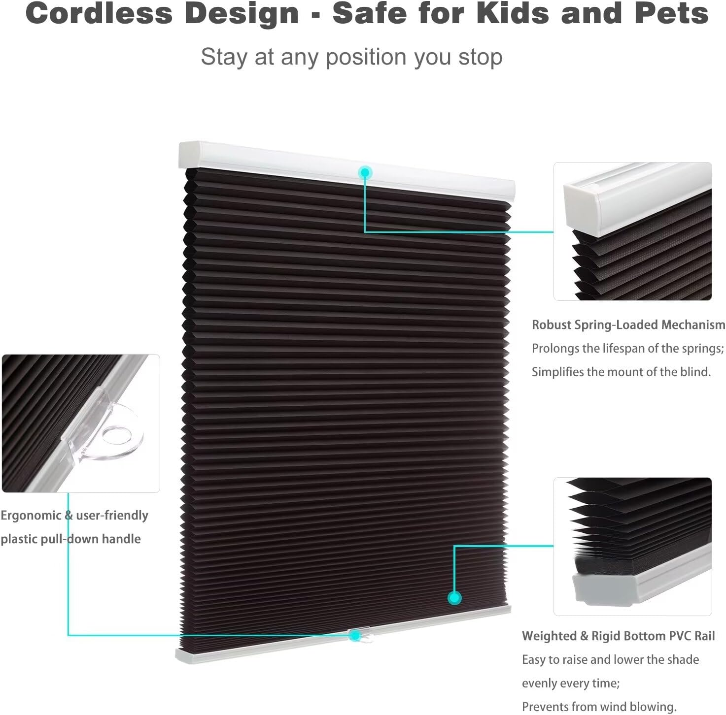 Detalle 2 de MYshade Cordless Blackout Cellular Shade, 41" W x 48" H, Black