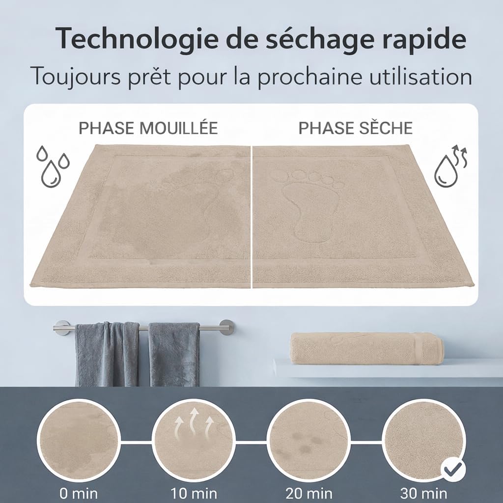 Thumbnail 5 de Komfortec Lot de 2 tapis de bain en coton 800 g/m², 50 x 80 cm – sable et beige