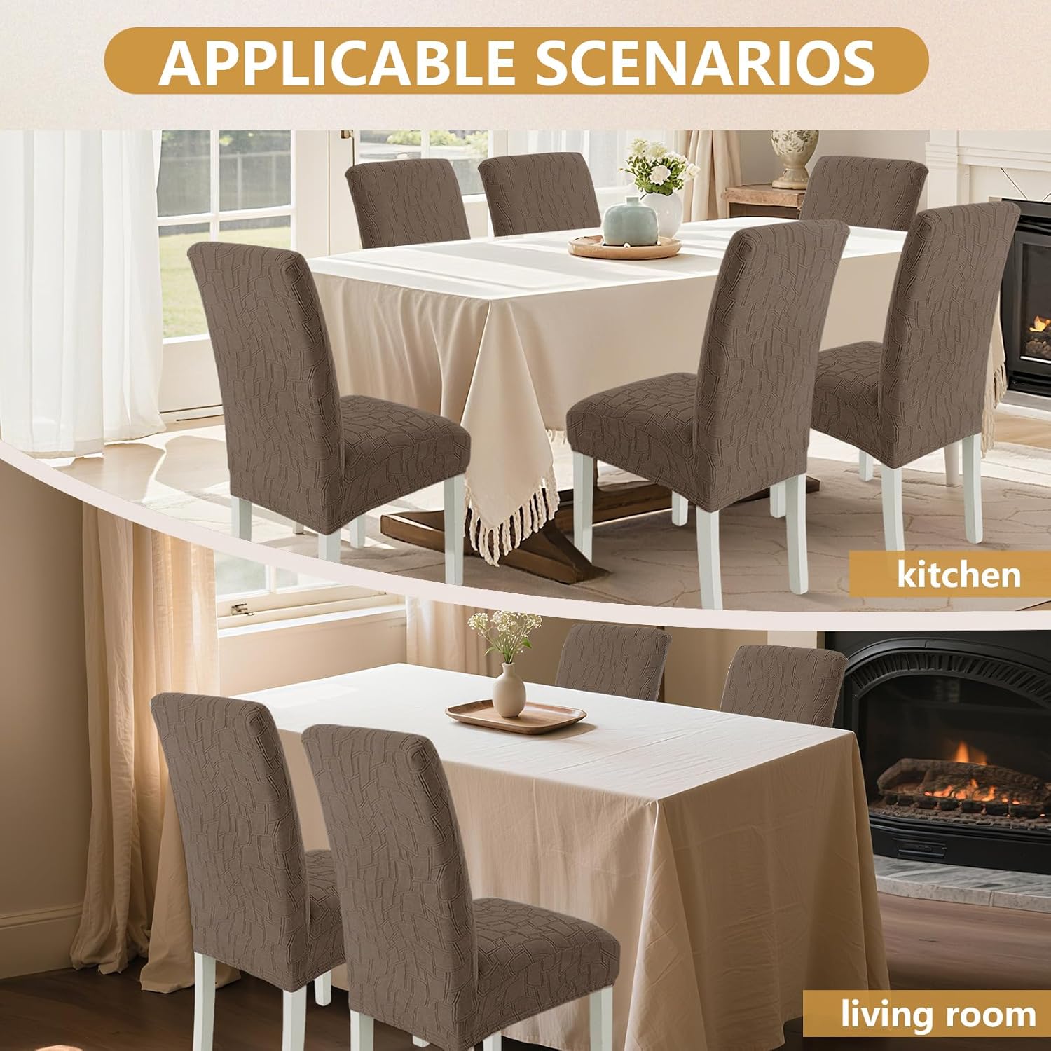 Thumbnail 5 de Ystyle housse de chaise extensible 6 pièces marron – protection lavable et amovible