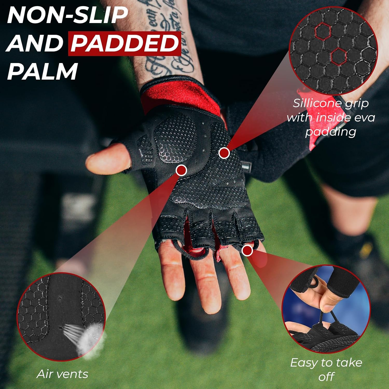 Detalle de BEAST RAGE Gym Gloves, Half-Finger with Padded Grip and Breathable Stretch