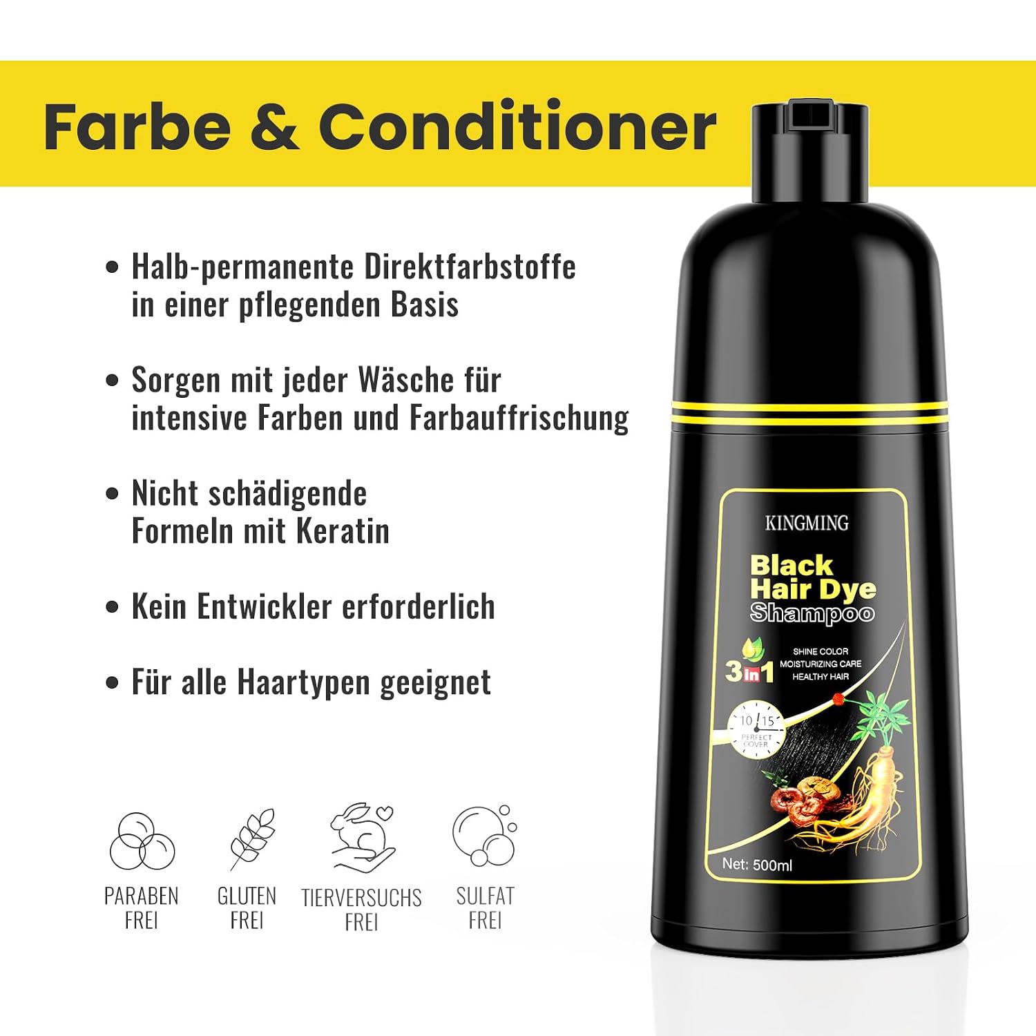 Detalle 2 de Schwarz Haarfärbeshampoo 3 in 1 Graues Haar 500 ml