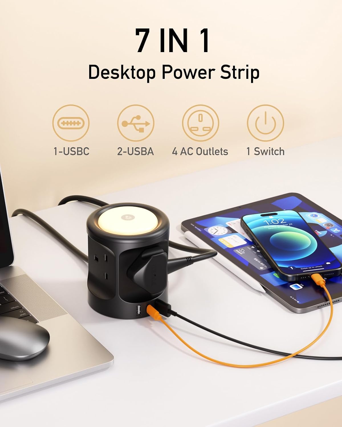 Detalle de USB night light extension lead 4 way 13A