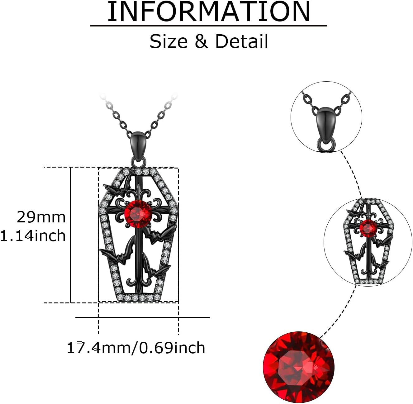Detalle de Waysles Gothic Halskette aus 925 Sterling Silber mit Fledermaus- und Sarg-Anhänger, verstellbar