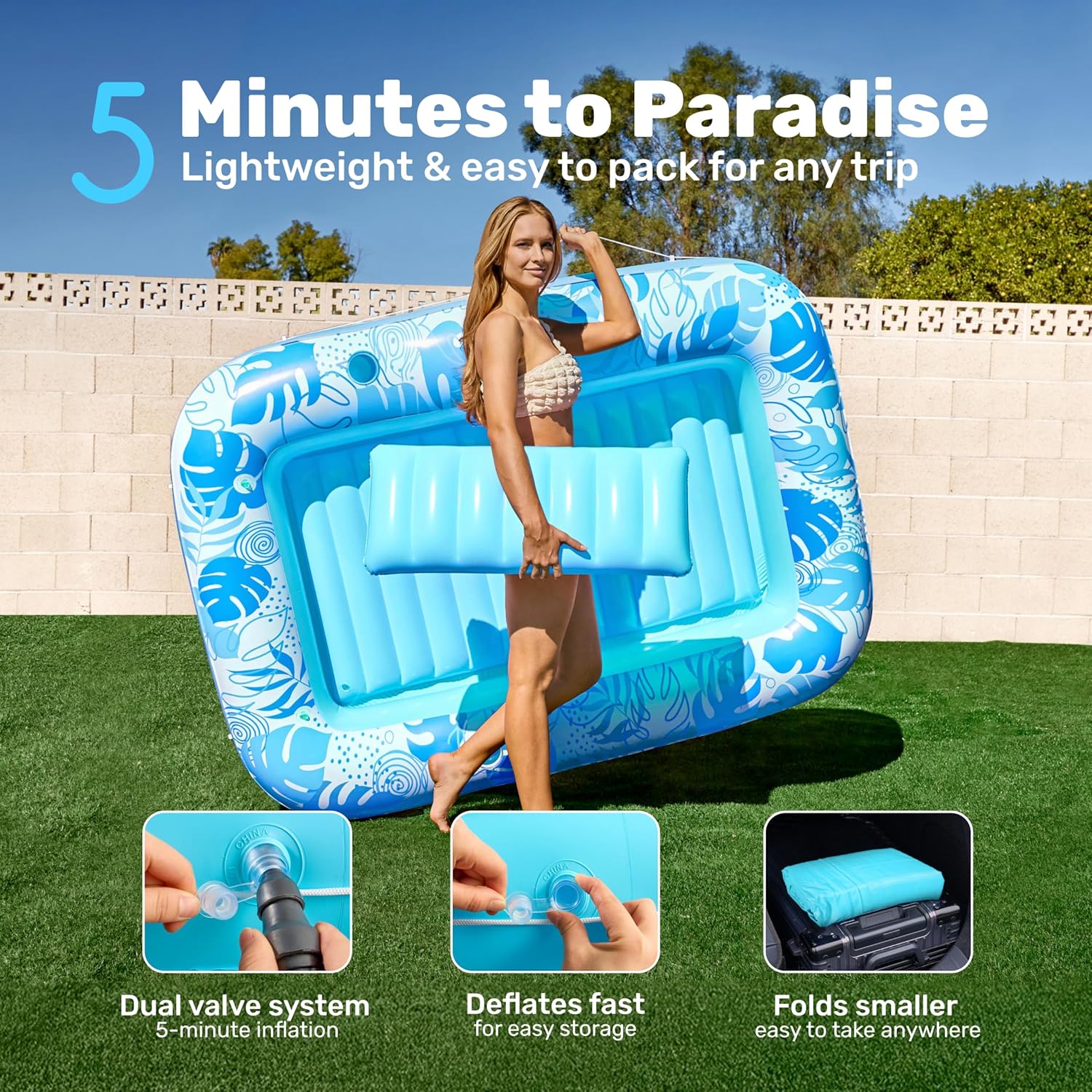 Thumbnail 6 de SLOOSH Misting System Inflatable Tanning Pool Lounger Float — 70" x 46", 6-in-1 Cooling & Lounge with Pillow & Cup Holders