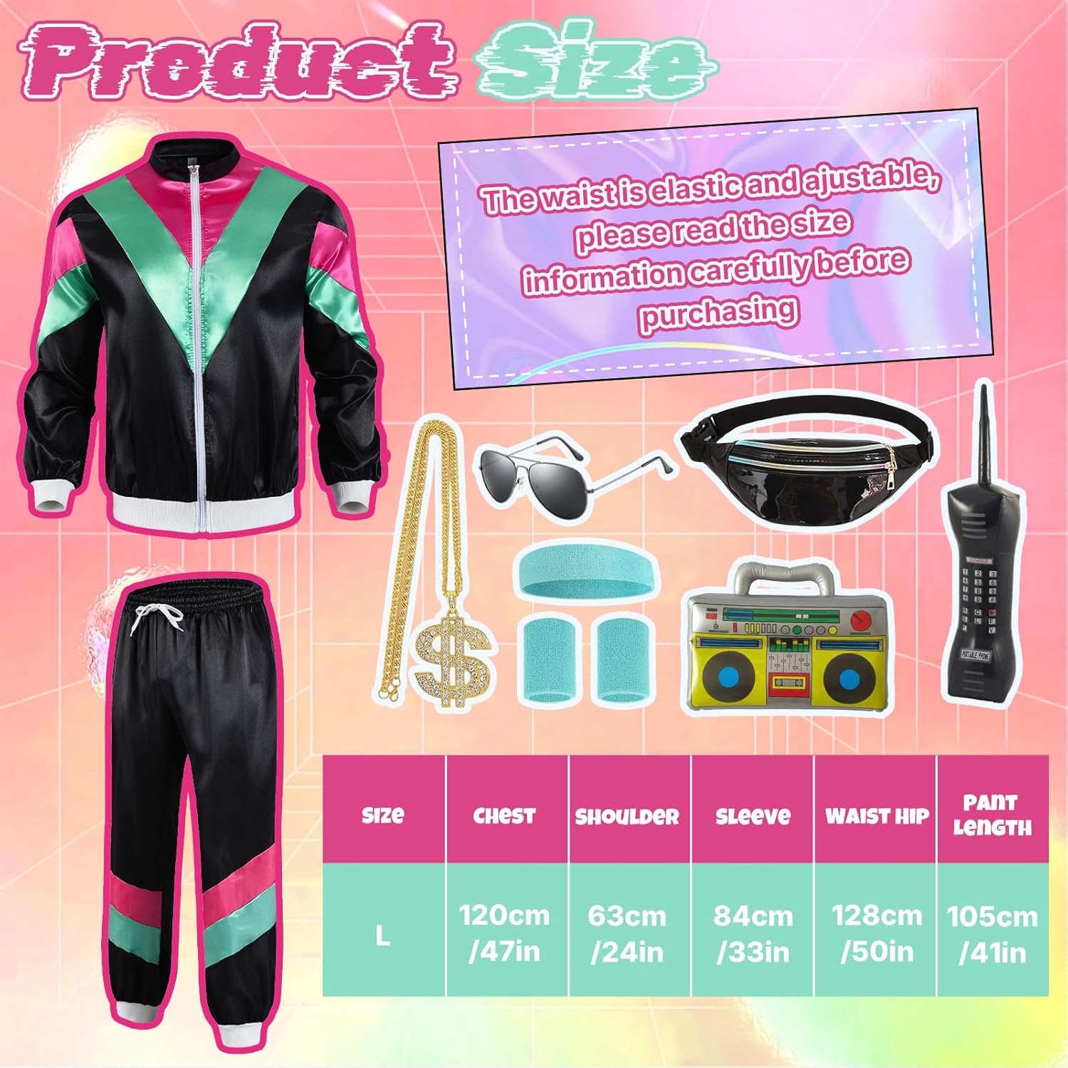 Thumbnail 1 de Xerteam 80s/90s Fancy Dress Men Set with Accessories – Retro tracksuit style outfit