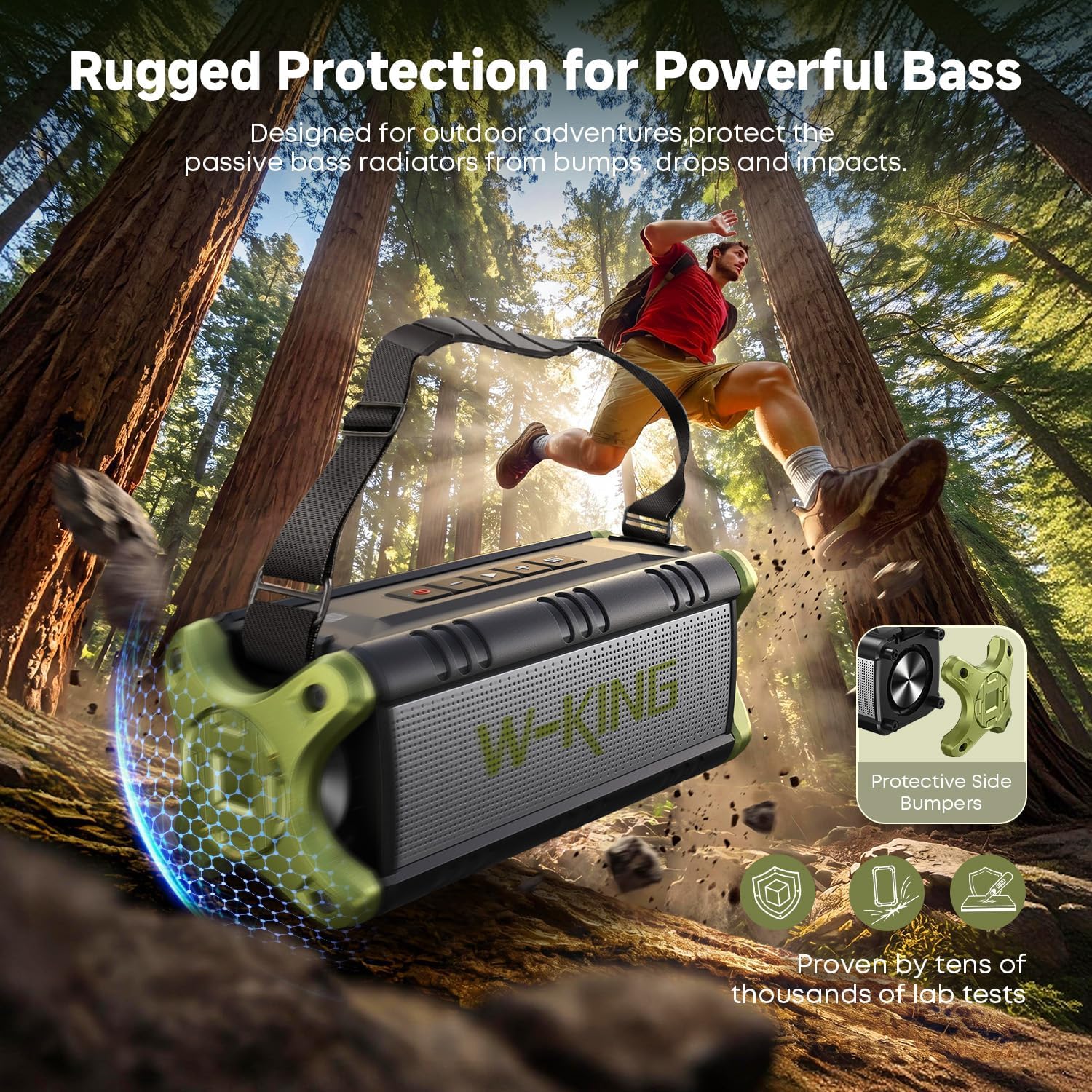 Detalle de W-KING D8 90W Portable Bluetooth Speaker with Dual Subwoofers and IPX6