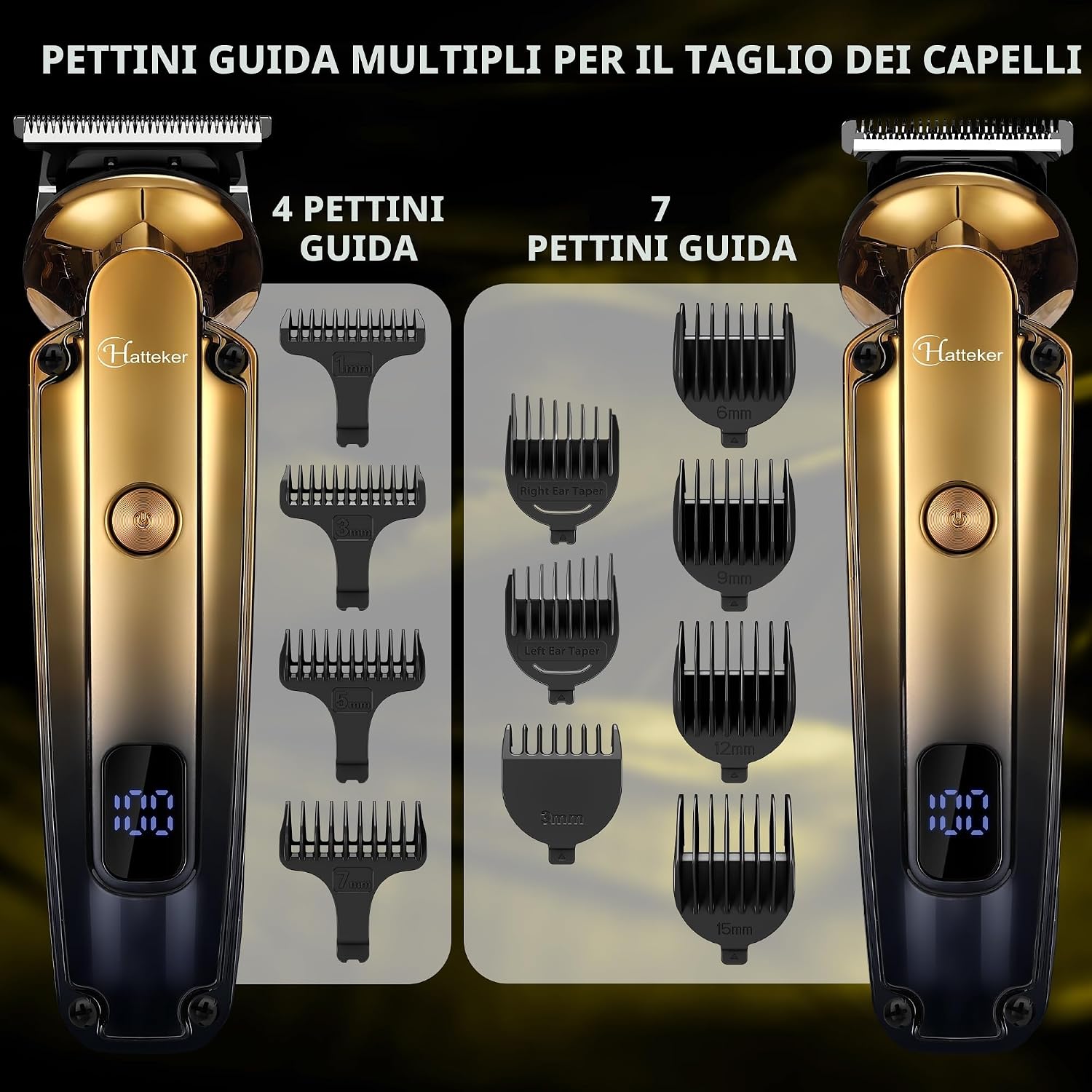 Detalle de Hatteker 6-in-1 Kit Professionale: Trimmer T-blade Zero Gap, Tagliacapelli e Grooming completo per Uomo