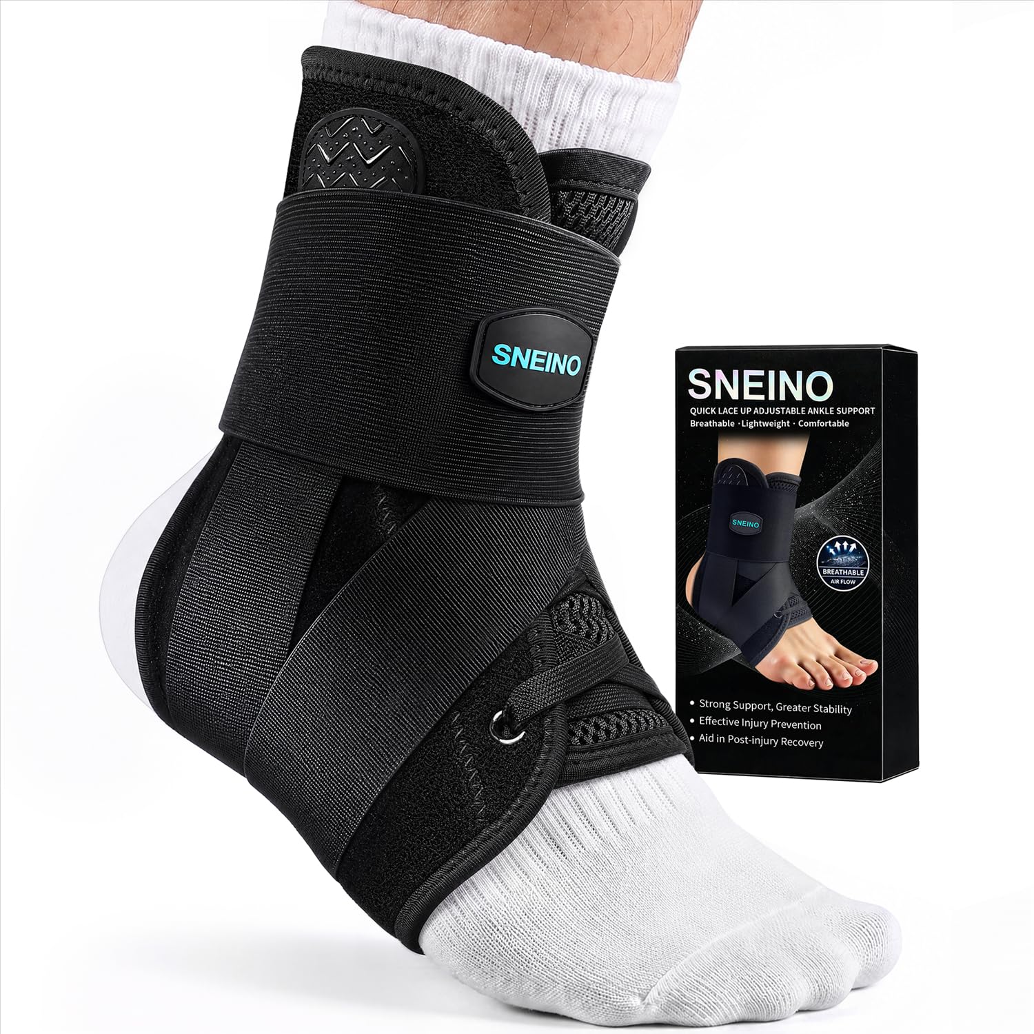 Detalle de SNEINO Lace-Up Ankle Brace (Medium) for Sprained Ankle, Achilles & Tendon Support
