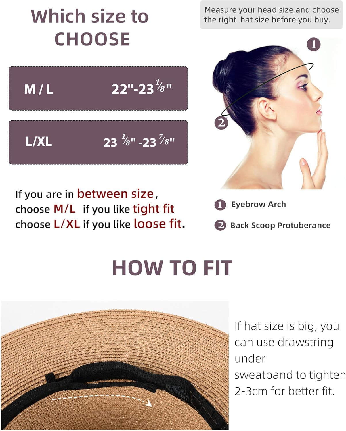 Detalle de FURTALK wide brim straw panama hat fedora for women & men (UPF straw summer sun hat)