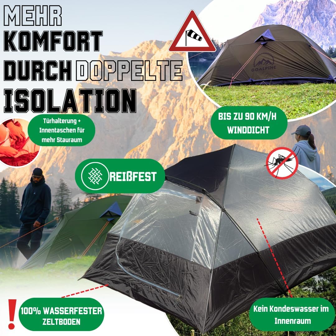 Thumbnail 4 de GOALPINE® Zelt für 1–2 große Personen – wasserdicht (4000 mm), ultraleicht & kleines Packmaß für Touren