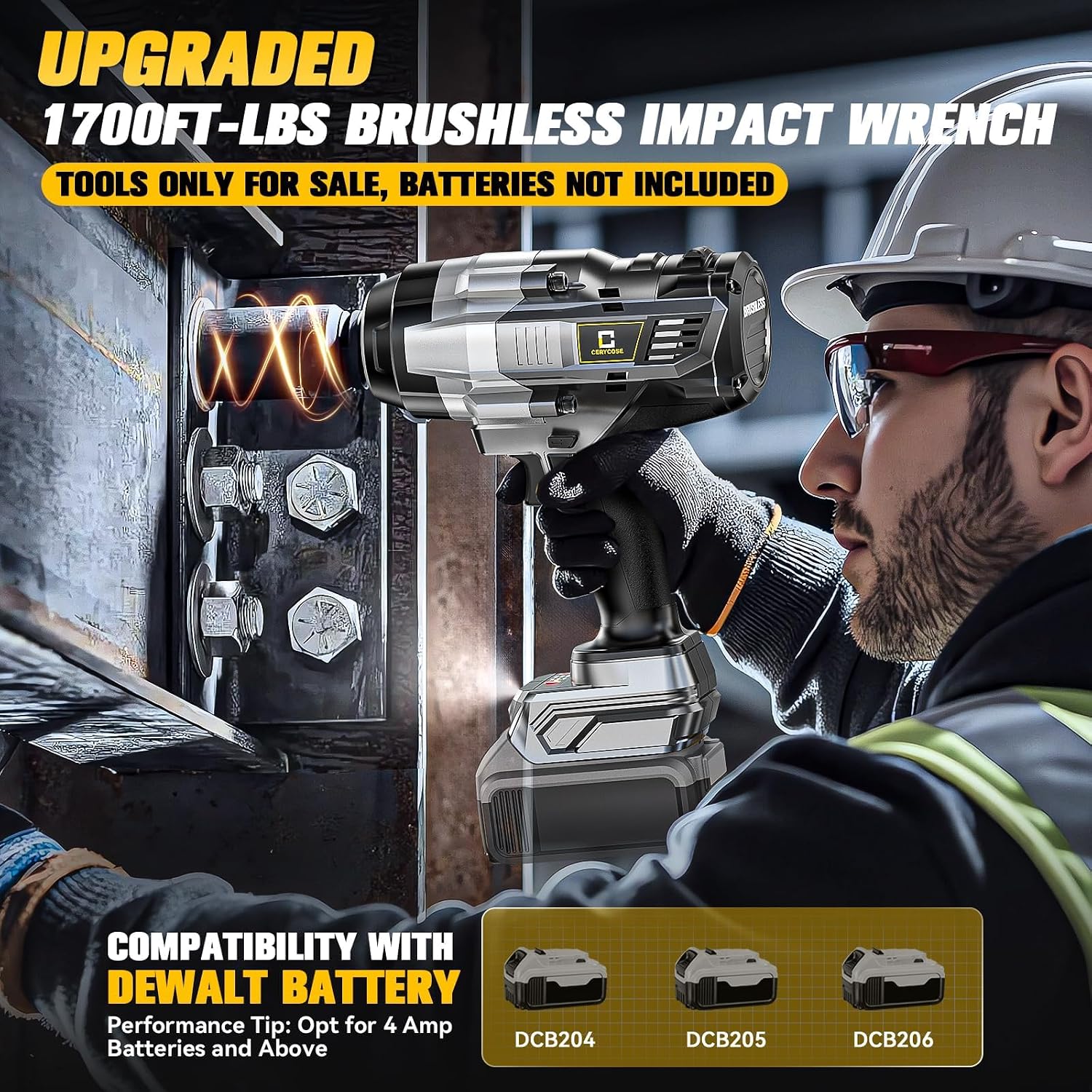 Detalle de Cordless Impact Wrench 1/2 inch — 1700 ft-lbs High Torque, Brushless, Bare Tool (Battery Not Included)