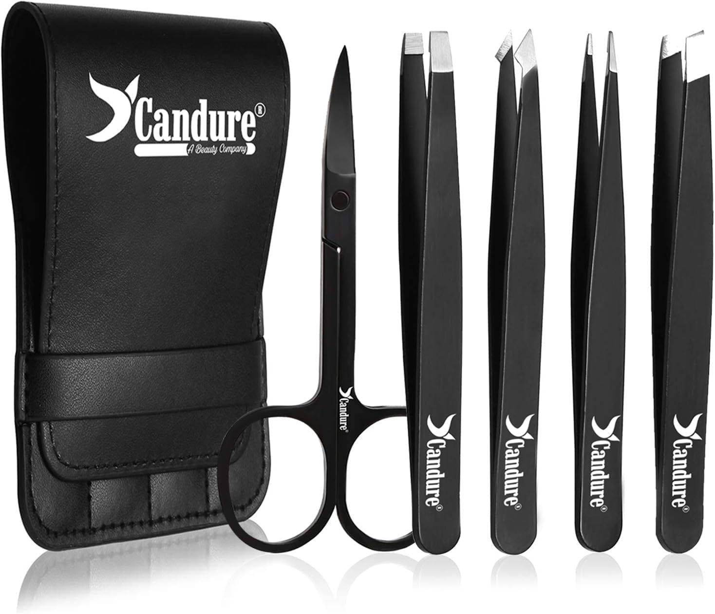 Candure Eyebrow Tweezers Set for Professionals (5 Stück) – Edelstahl Pinzetten-Set für präzige Haarentfernung