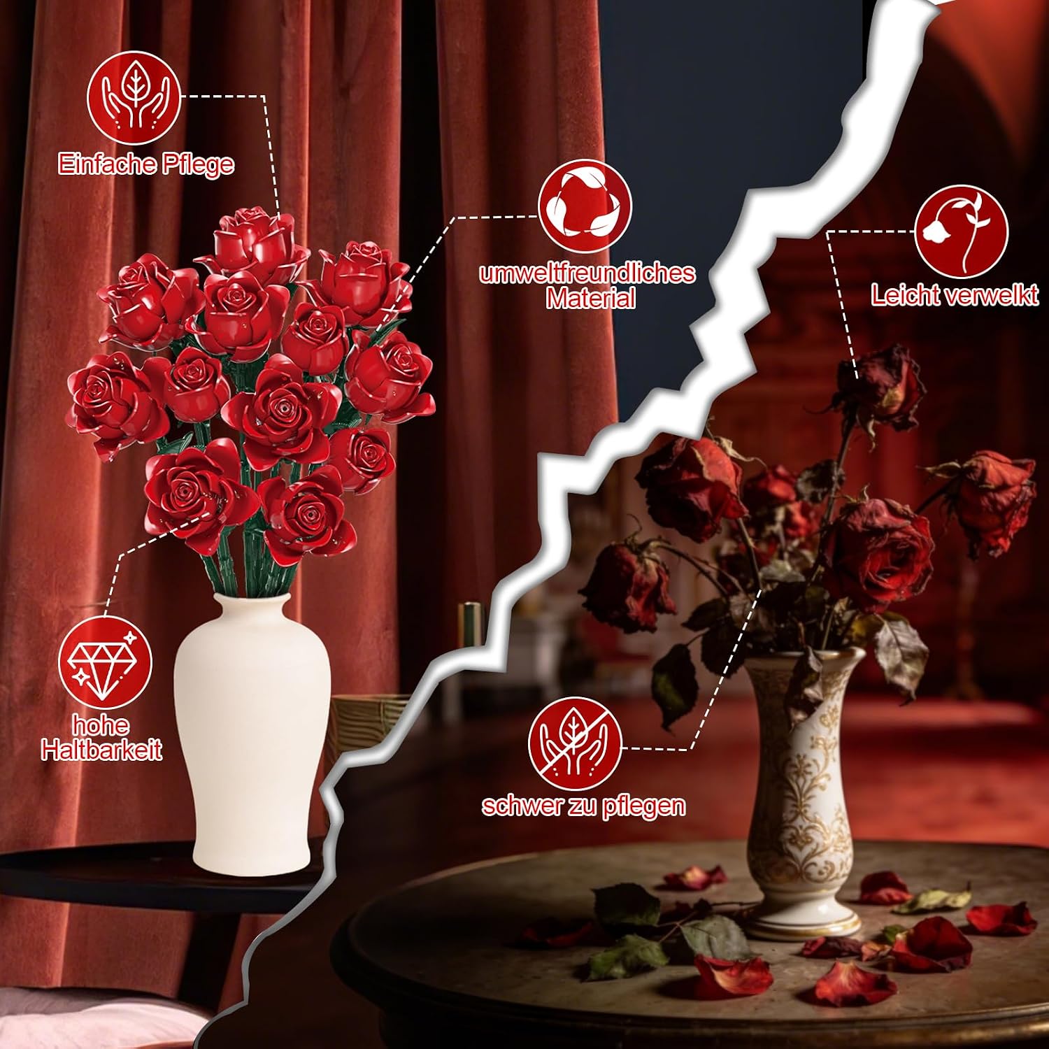 Detalle 2 de Rot Rosenstrauß Bausatz 12 künstliche Rosen