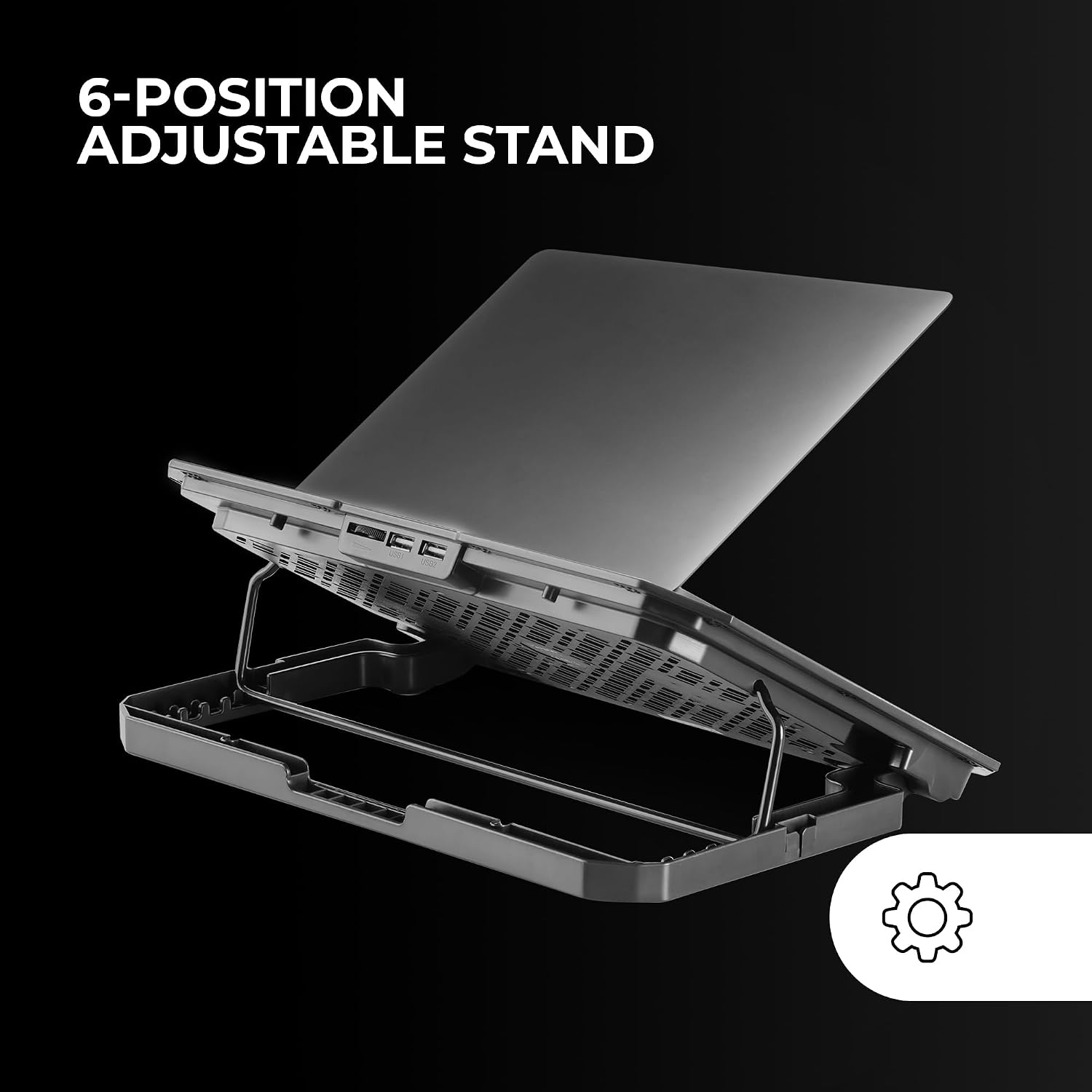 Detalle 2 de Mars Gaming MNBC23 base di raffreddamento e supporto per laptop fino a 16” con 6 ventole LED blu, 6 posizioni e 2 USB 2.0