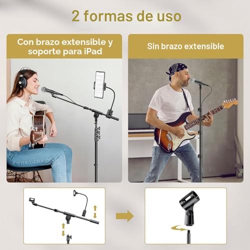 Detalle 2 de TONOR T35: Soporte de micrófono con trípode robusto, brazo ajustable y soporte para tablet/ móvil