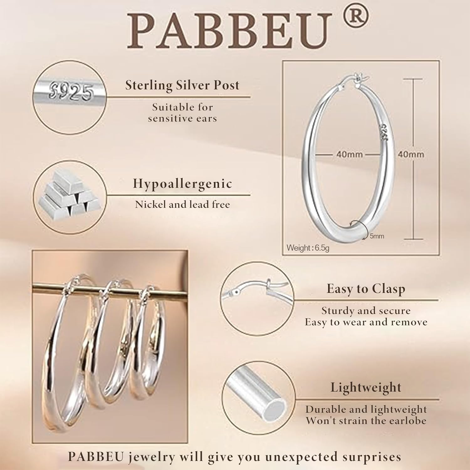 Thumbnail 1 de PABBEU Ohrringe Silber 925 Creolen 40 mm