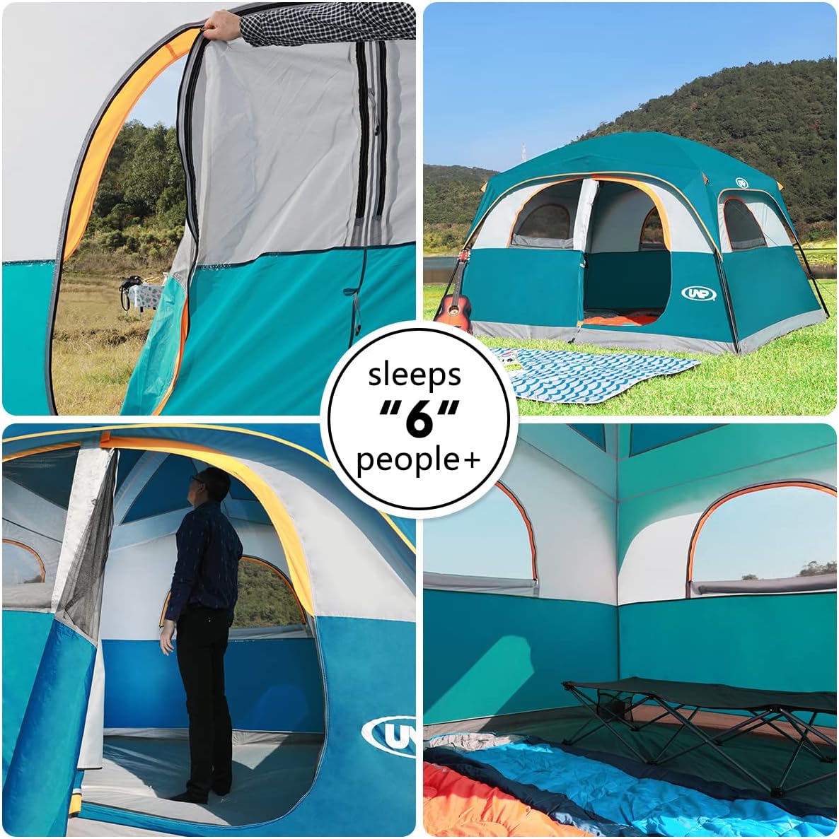 Detalle 2 de UNP 6 Person Family Camping Tent with Rainfly — Easy Setup, 90 sq ft