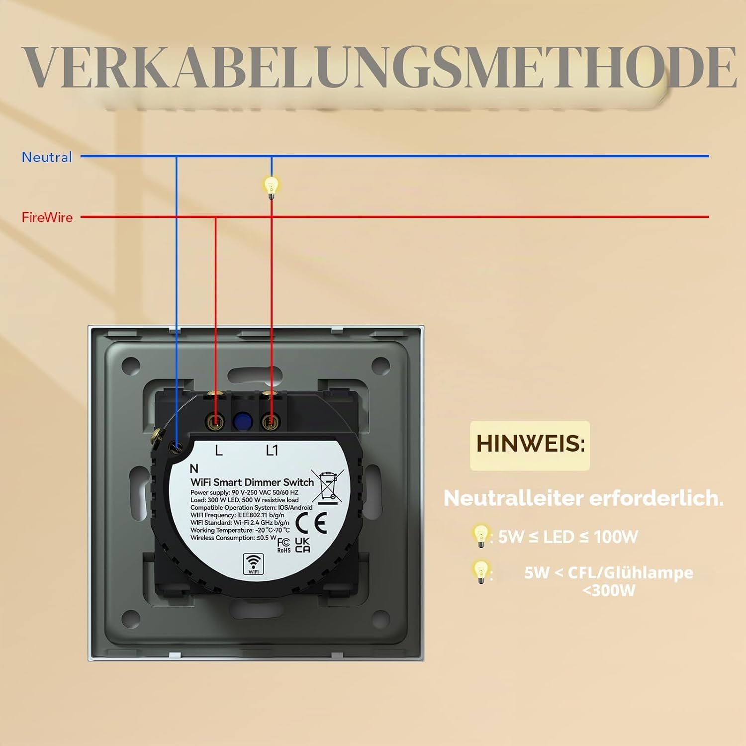 Thumbnail 5 de BSEED Dimmer Smart Alexa Lichtschalter 300W – 1 Fach, Touch, WIFI Wandlichtschalter