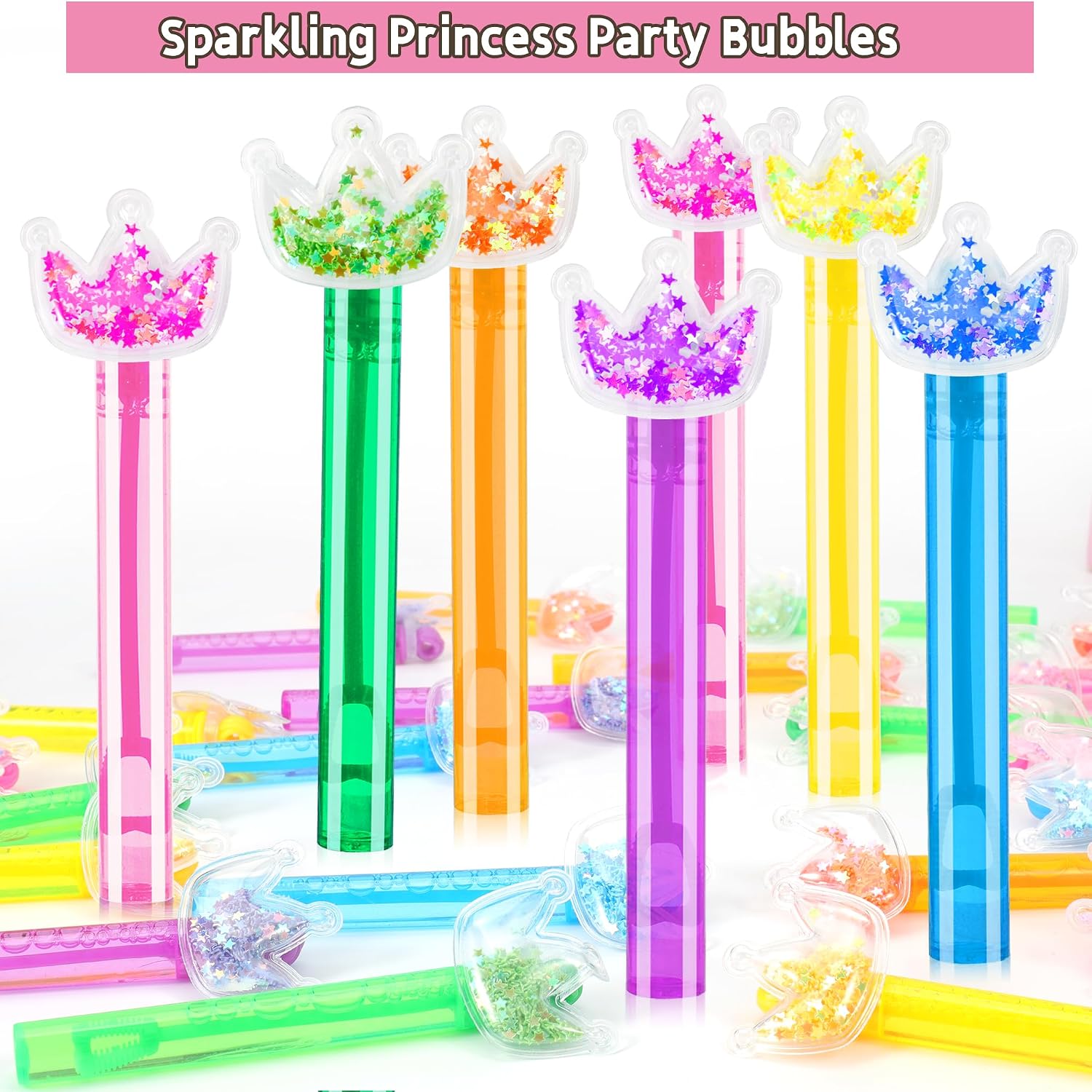 Detalle 2 de PLOUGVI 202410-03 Glitter Crown Bubble Wands, 24-Pack, 6 Colors