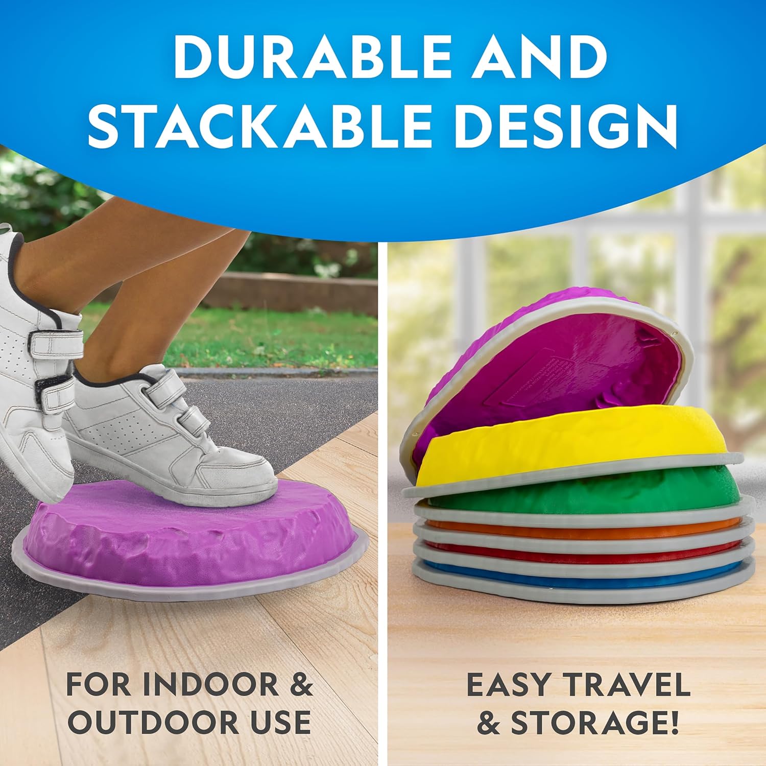Detalle de National Geographic Stepping Stones for Kids – Durable, Non-Slip Balance Stones with Spinner