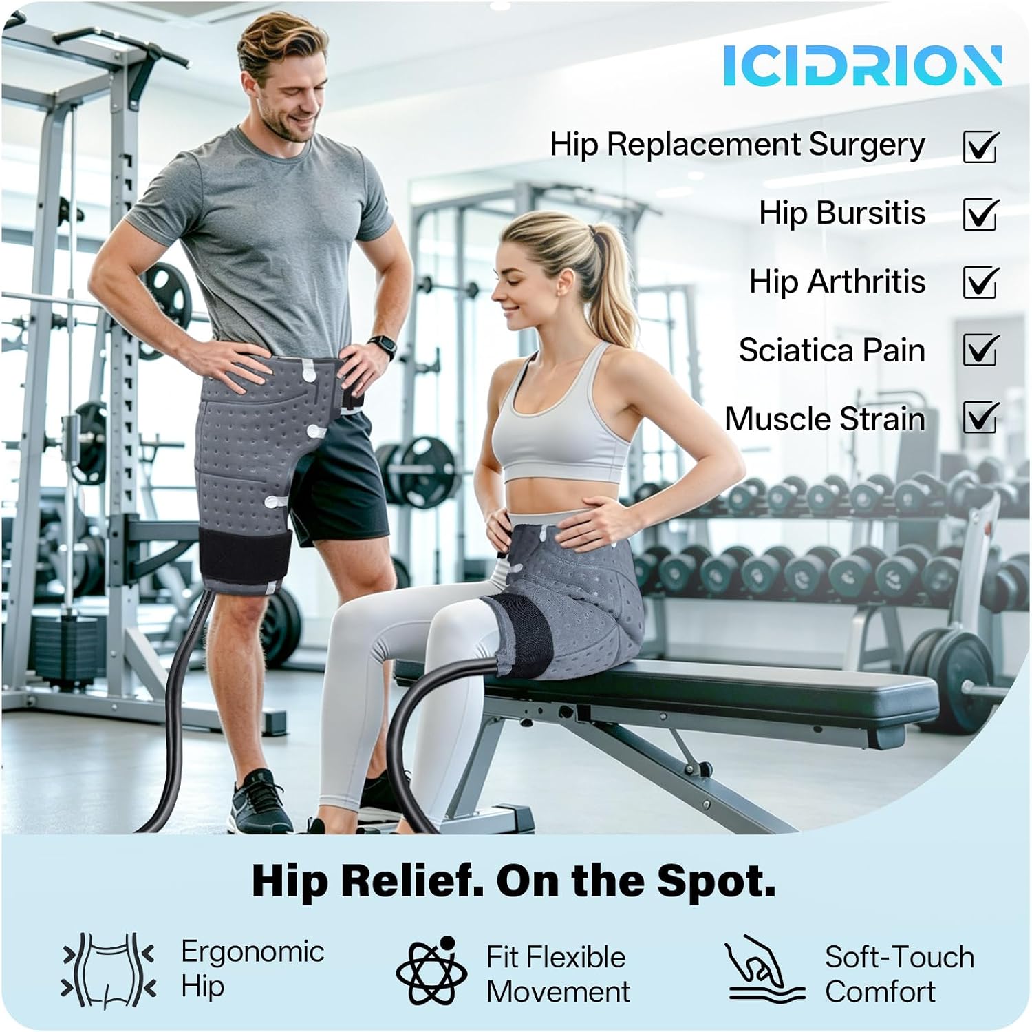 Detalle de ICIDRION Programmable Hip Ice Therapy Machine with Timer and 12-Quart Tank