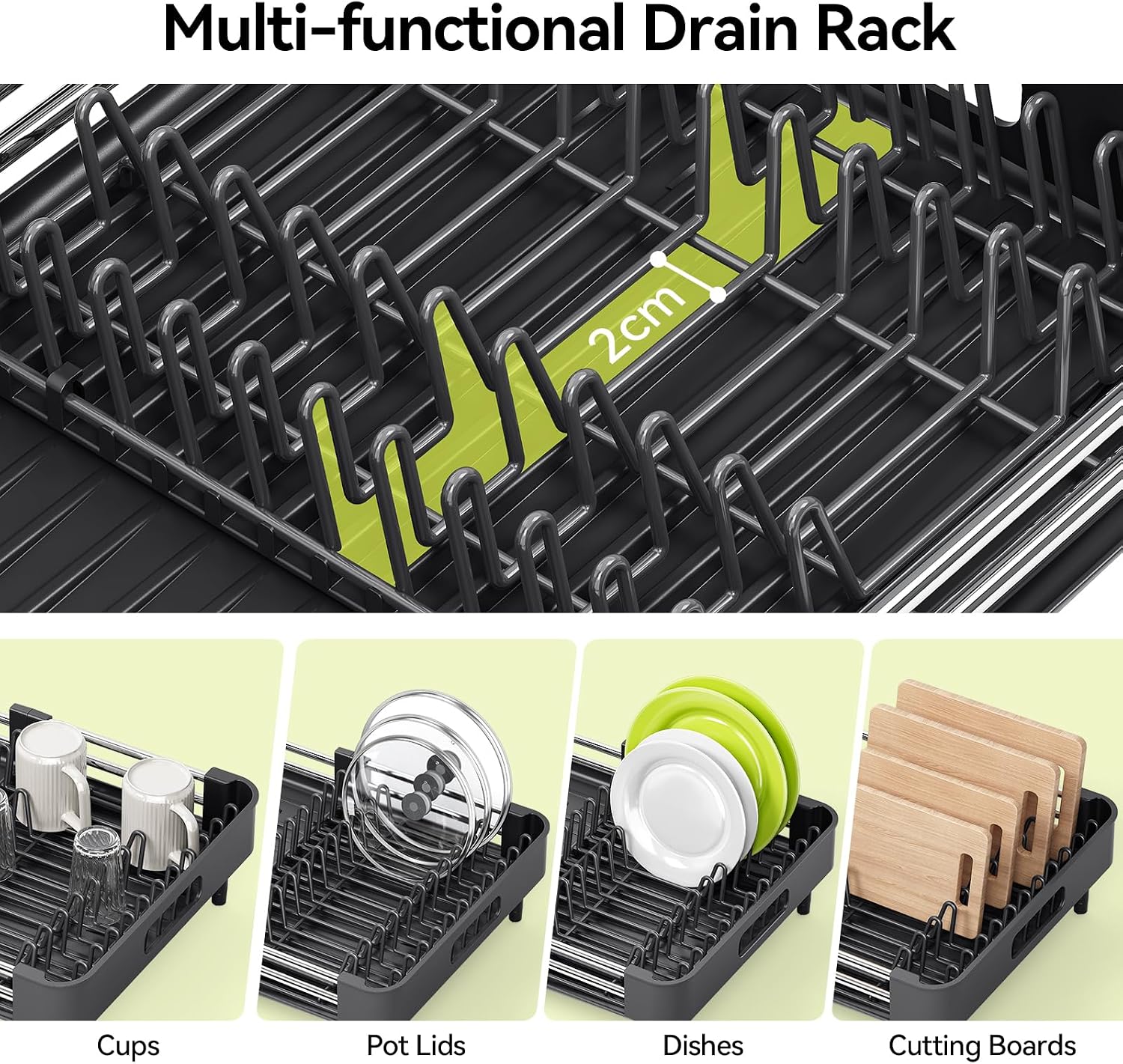 Detalle 2 de Urackify Extendable Stainless Steel Dish Rack, Black, with Swivel Drain Spout