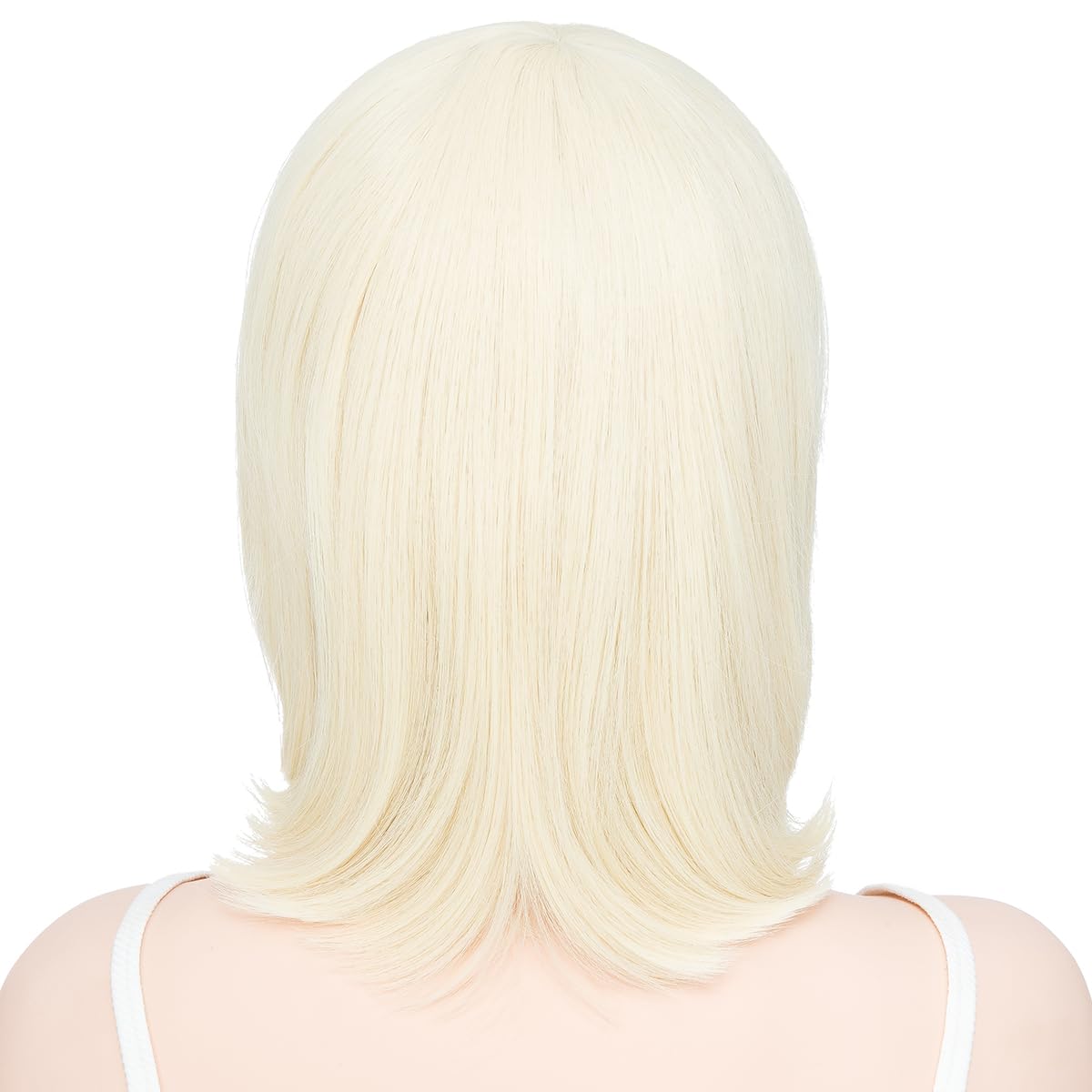 Detalle de PARXITN Bob-Perücke mit Pony (blond, wellig) – Synthetikhaar, ca. 28 cm Schulterlänge