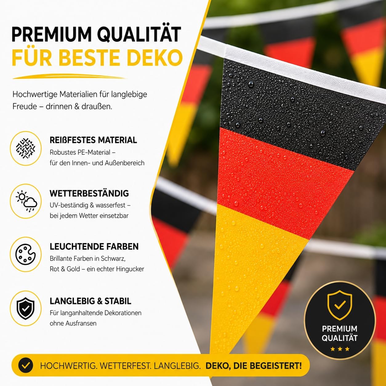 Detalle de TK Gruppe Timo Klingler XXL Wimpelkette 5 Meter Deutschland – Fan-Deko, schwarz-rot-gold, für WM 2026