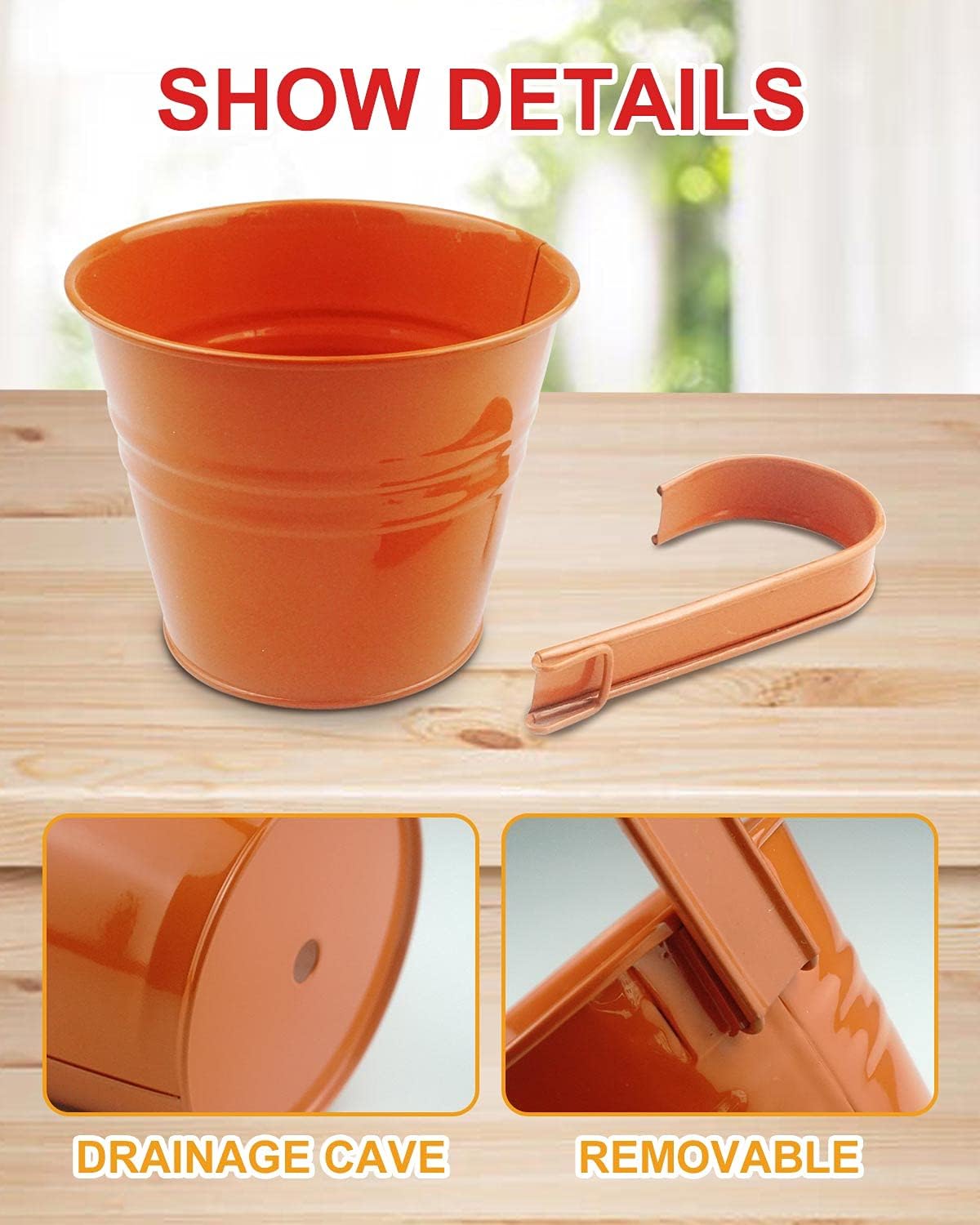 Thumbnail 1 de Trongle 10 Pack 12.5cm Metal Iron Hanging Plant Pots with Detachable Handle & Drainage Holes