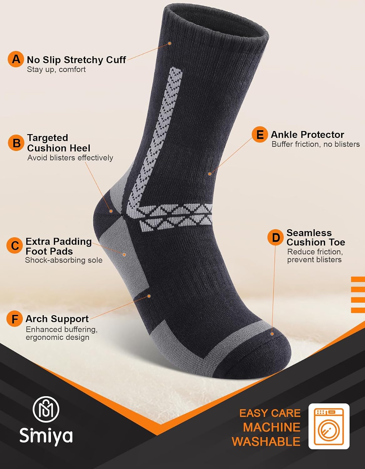 Detalle 1 de SIMIYA Men's Merino Wool Socks, 5 Pairs, Thick Thermal Crew Socks
