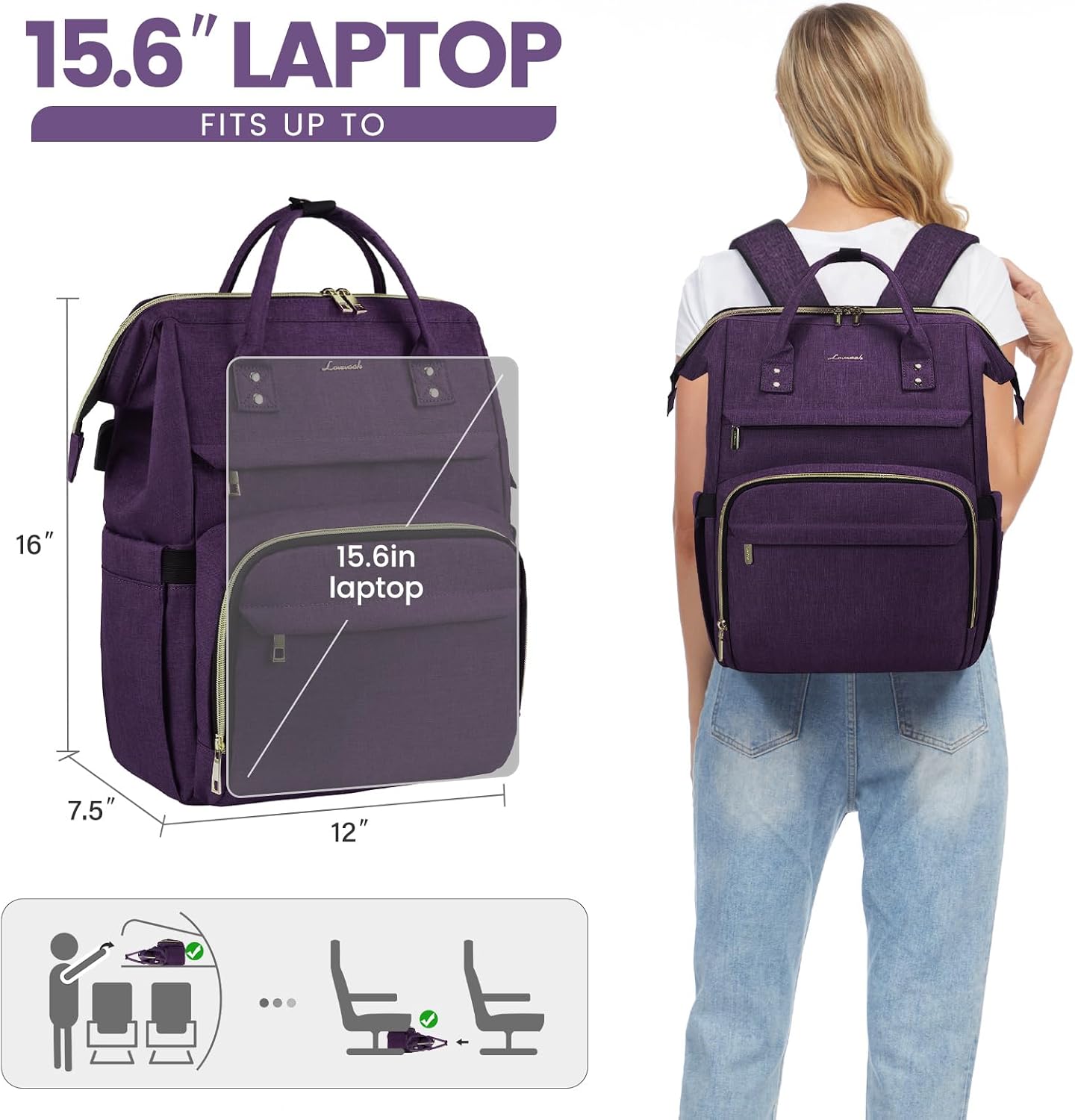 Thumbnail 5 de LOVEVOOK 15.6 Inch Laptop Backpack for Women