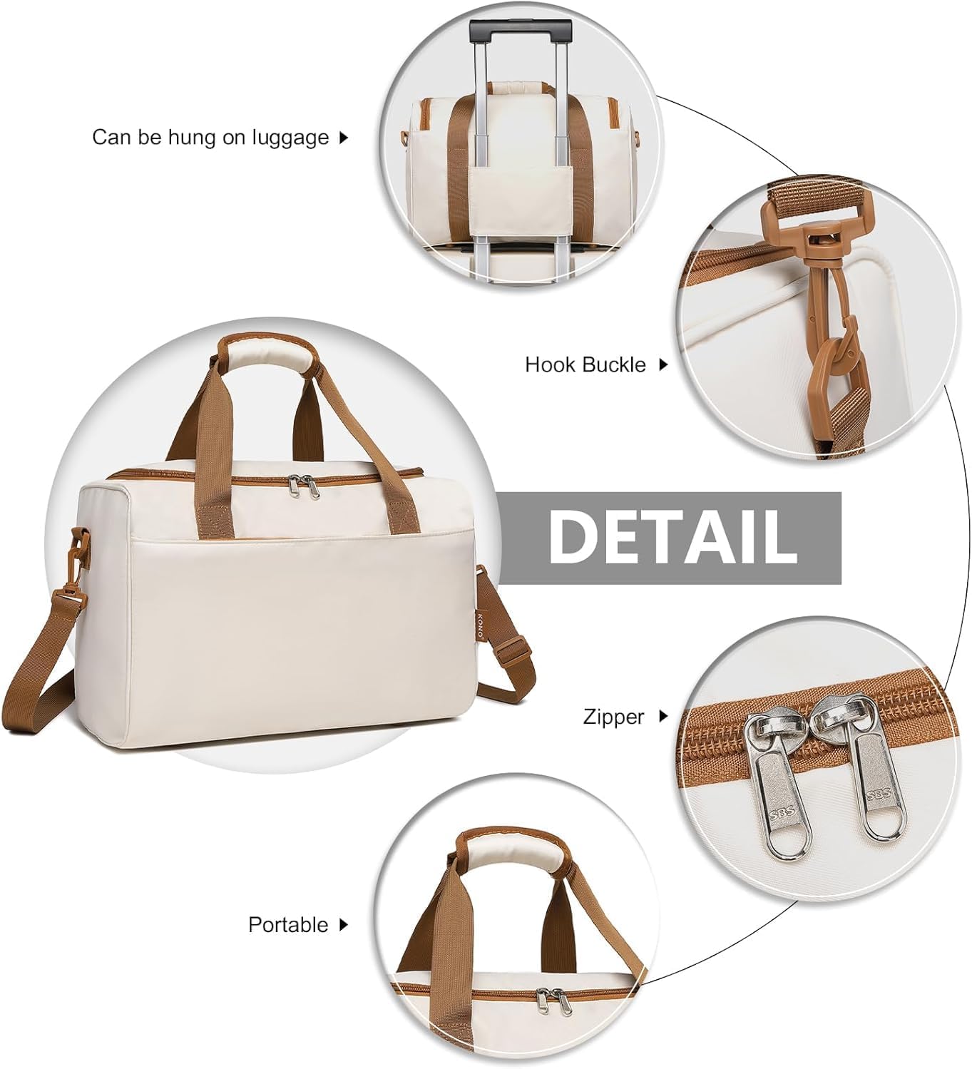 Detalle de Kono Tvk2521-cm Cabin Bag, 24L, 40 x 30 x 20 cm, Beige