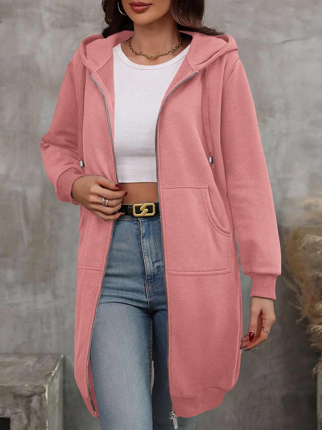 Detalle 2 de ELESOL Women Casual Zip-Up Fleece Hoodie S-XXXL