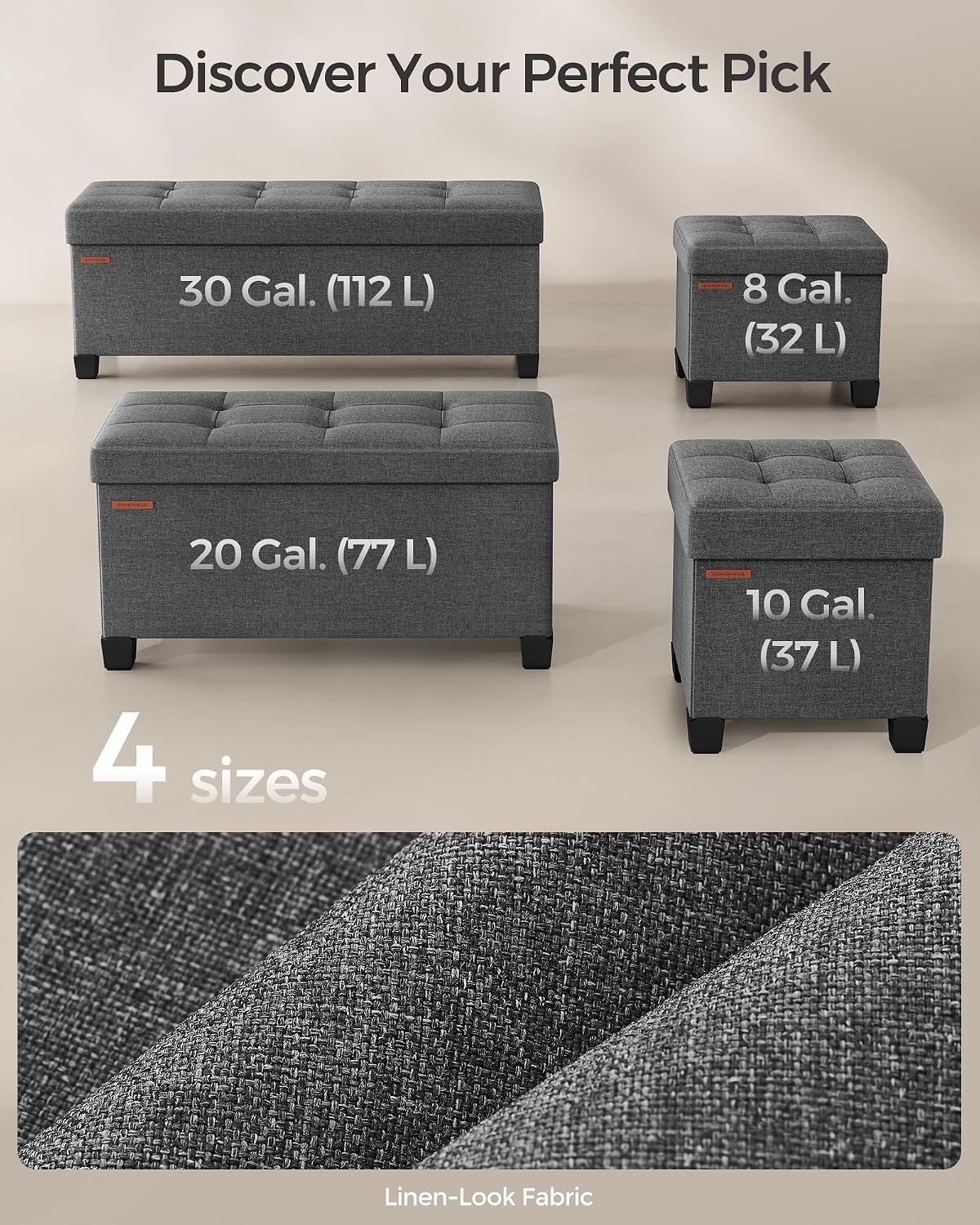 Detalle 2 de SONGMICS Storage Ottoman Bench, 43.3-Inch