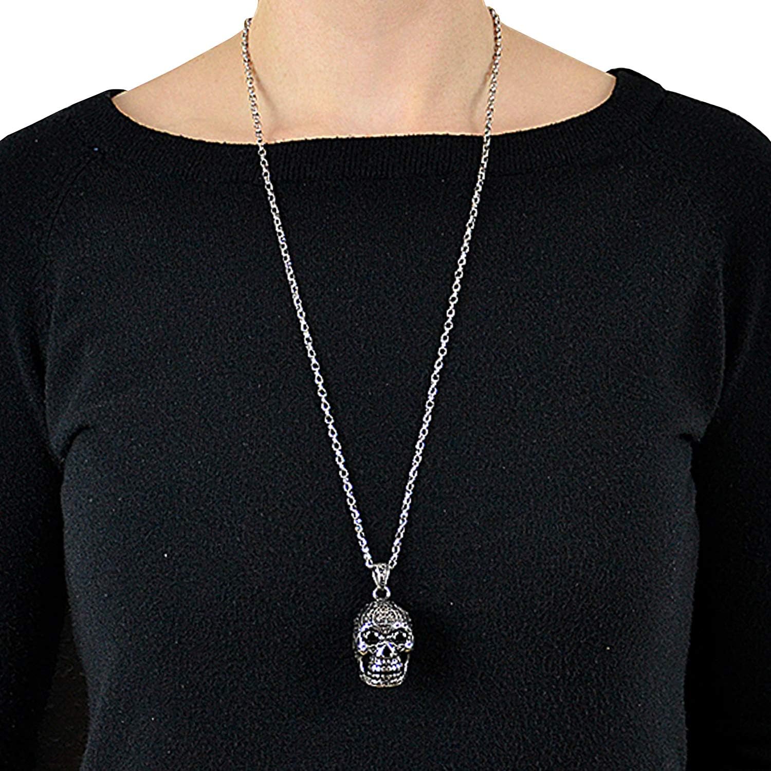 Detalle de DonDon Collana da Donna 70 cm con Ciondolo Cranio in Acciaio Inossidabile