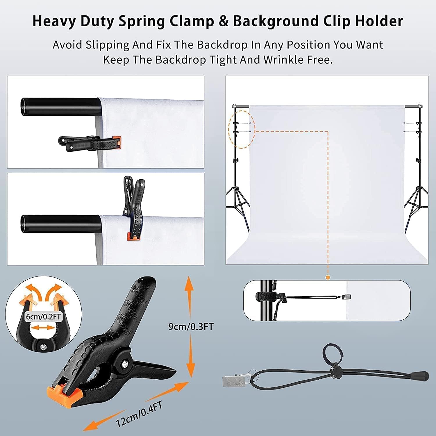 Detalle de Vevelux white 2 x 3 m (7 x 10 ft) polyester photography backdrop with spring clamps and anti-wrinkle clips