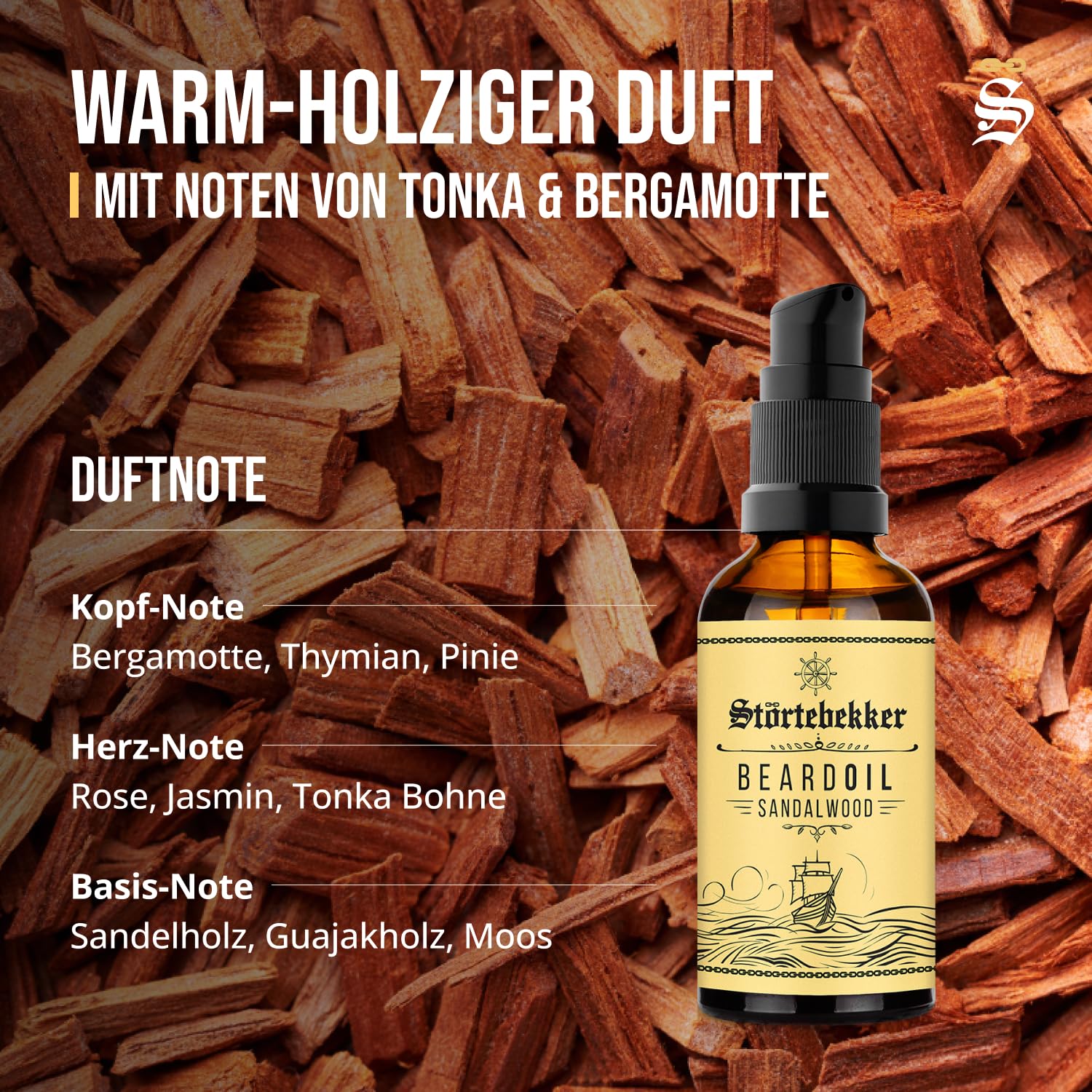 Detalle 2 de Störtebekker Premium Bartöl Sandelholz – 50 ml, vegan, Made in Germany