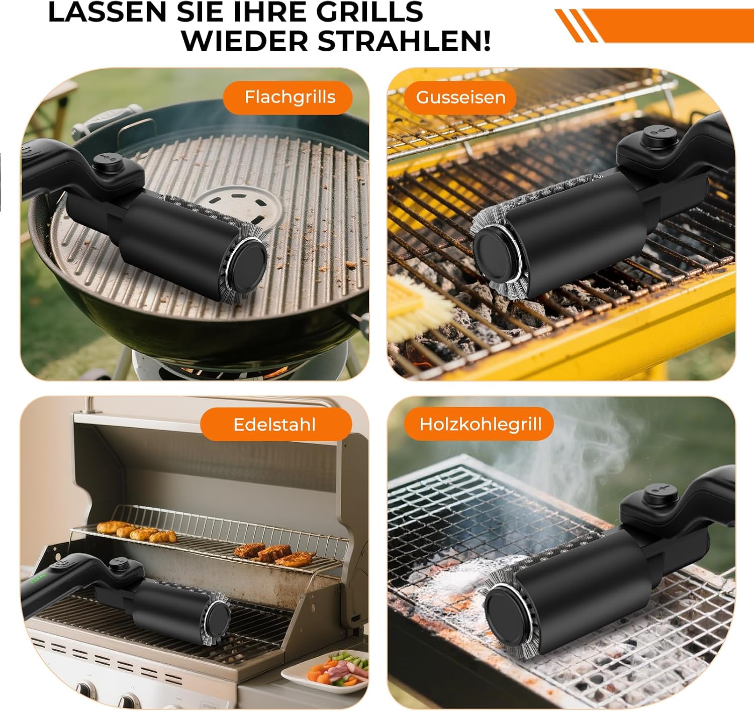 Thumbnail 6 de YKYI Elektrische Grillbürste – Kabelloser Grillreiniger mit 180° Winkel, USB-C Aufladung, Edelstahl-Bürstenkopf