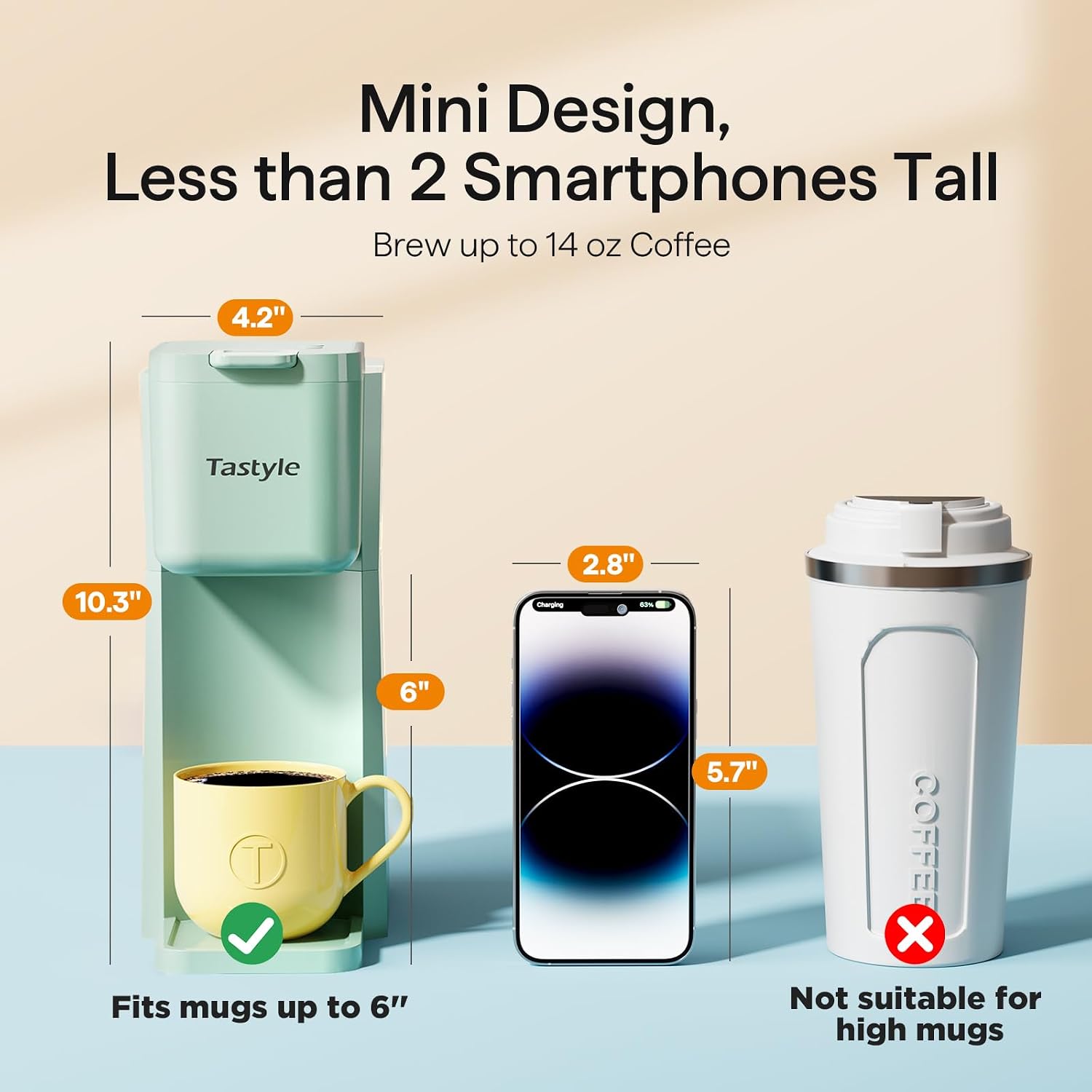 Detalle 2 de Tastyle Mini Hot and Iced Coffee Maker: 1-Serve, K Cup or Grounds, 6–14oz, Mint