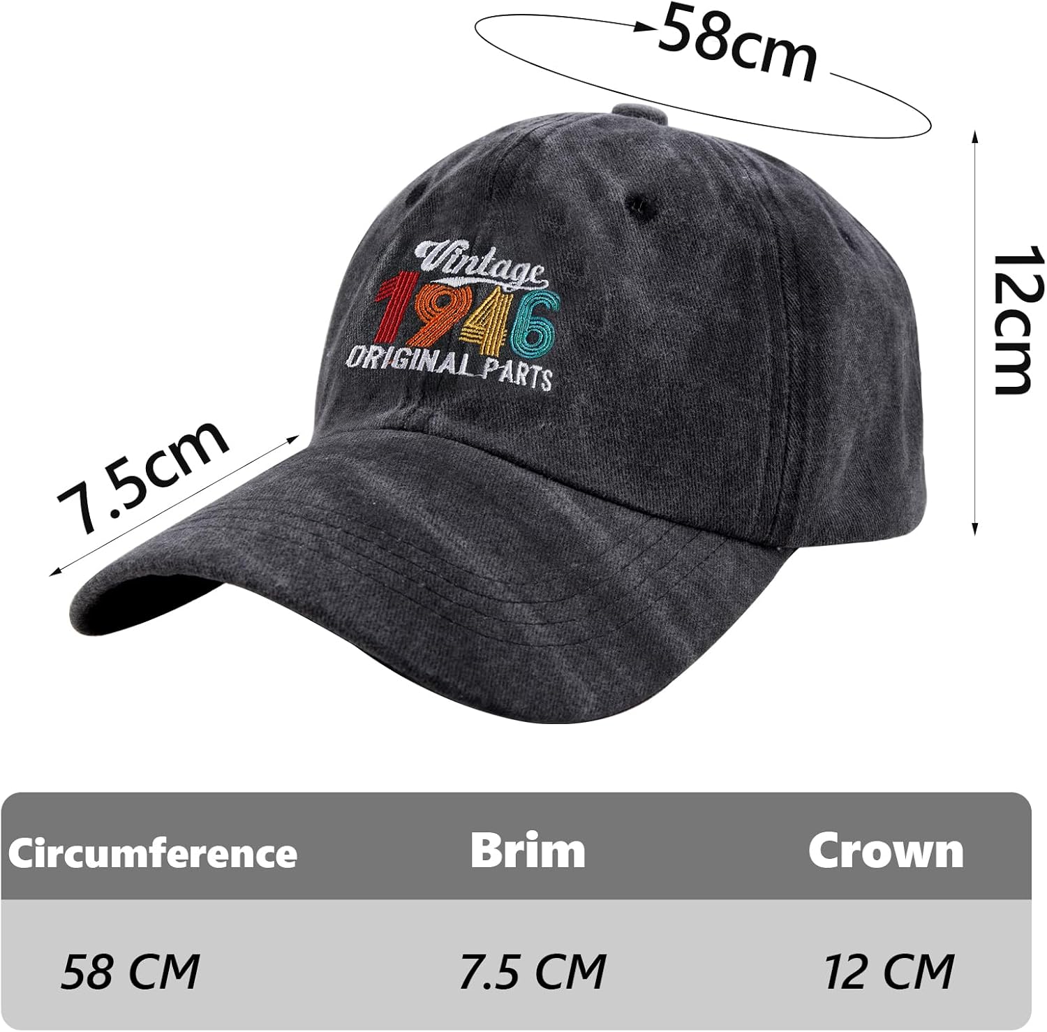Thumbnail 5 de Belillpipi 50th Birthday Baseball Cap for Men – 1975 Cotton Vintage-Style Hat with Embroidered Front