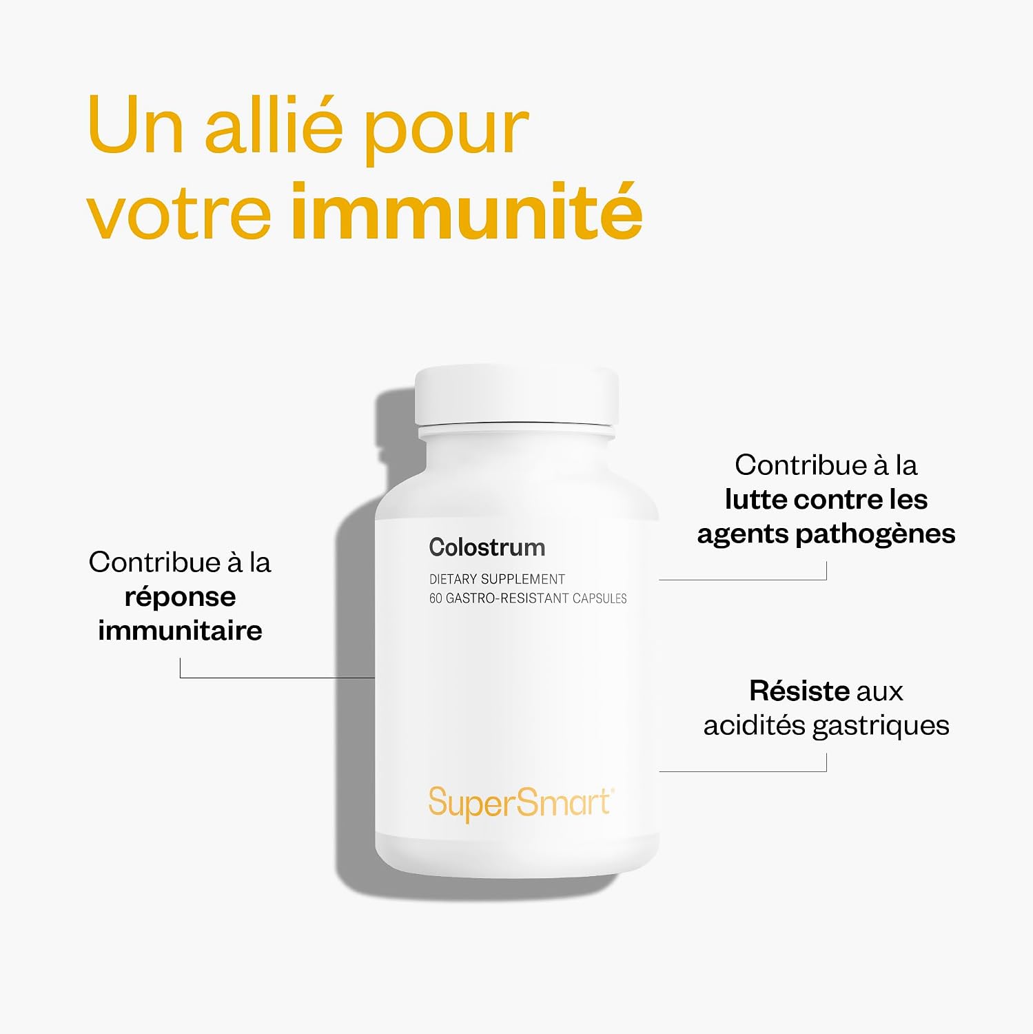 Detalle de Colostrum Supersmart — Colostrum standardisé à 30% IgG, 60 DRCaps™, végétarien et sans gluten