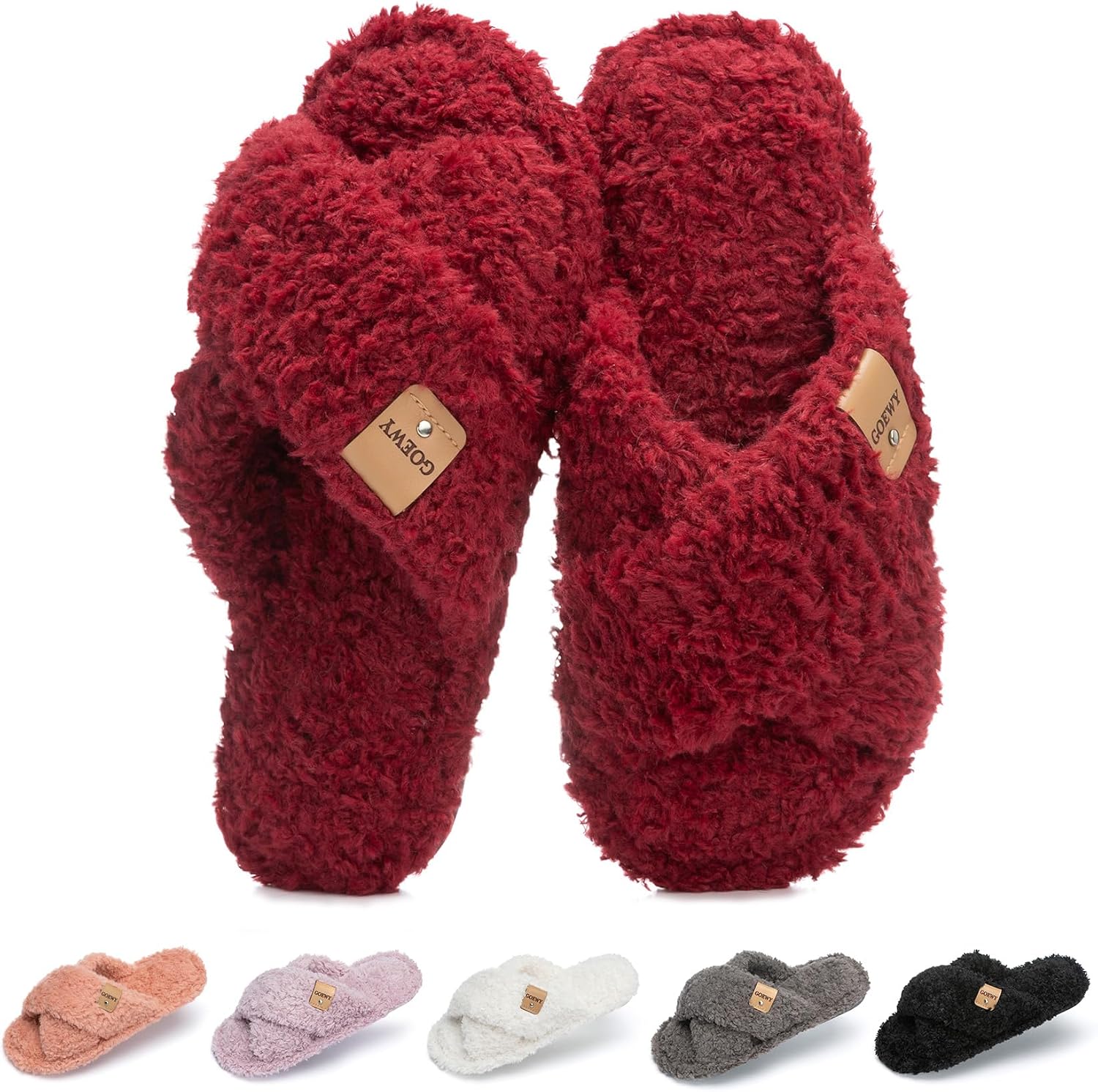 Detalle de GOEWY Open-Toe Slippers, Faux Fur