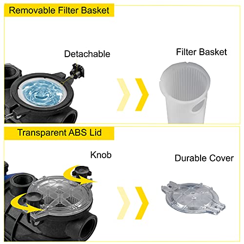 Detalle de VEVOR Bomba de Piscina con Filtración 18000 L/h, 1 HP, cuerpo ABS y motor de cobre — cesta de filtro extraíble