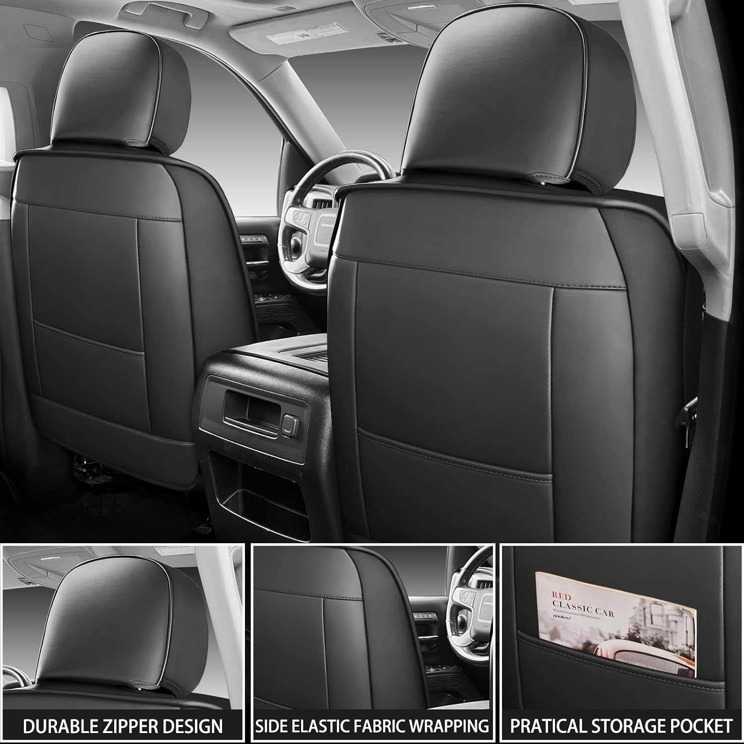 Thumbnail 5 de ifwohao Seat Covers for Chevy Silverado & GMC Sierra (2007–2026) Full Leather Front & Back Seat Protection