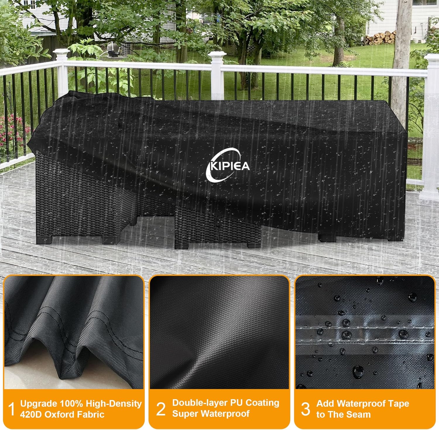 Thumbnail 2 de Kipiea Extra Large Outdoor Table & Chair Covers (420D) – Waterproof, Windproof, Anti‑UV, 320 x 320 x 81cm