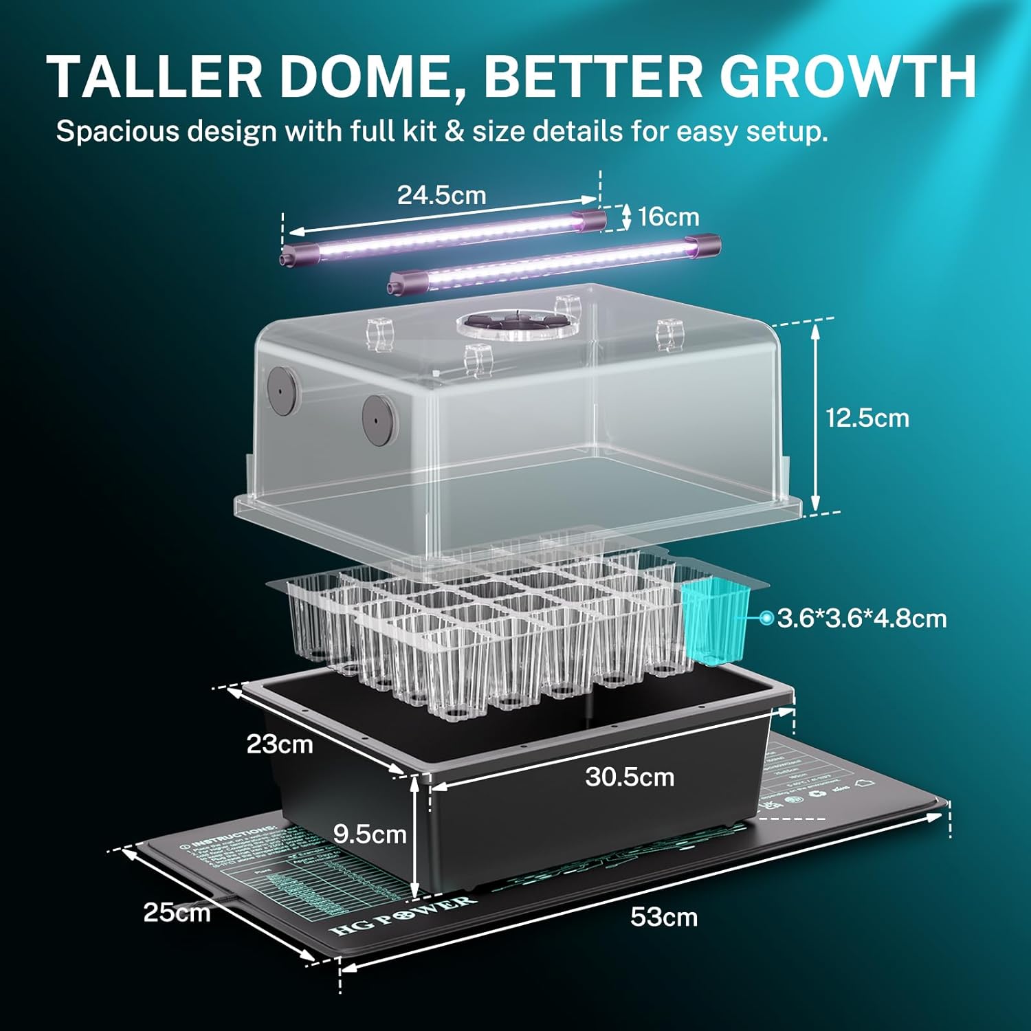 Thumbnail 6 de HG Power Mini Serra per Germinazione con LED e Tappeti Riscaldati (30 celle) con Cupola e Termostato