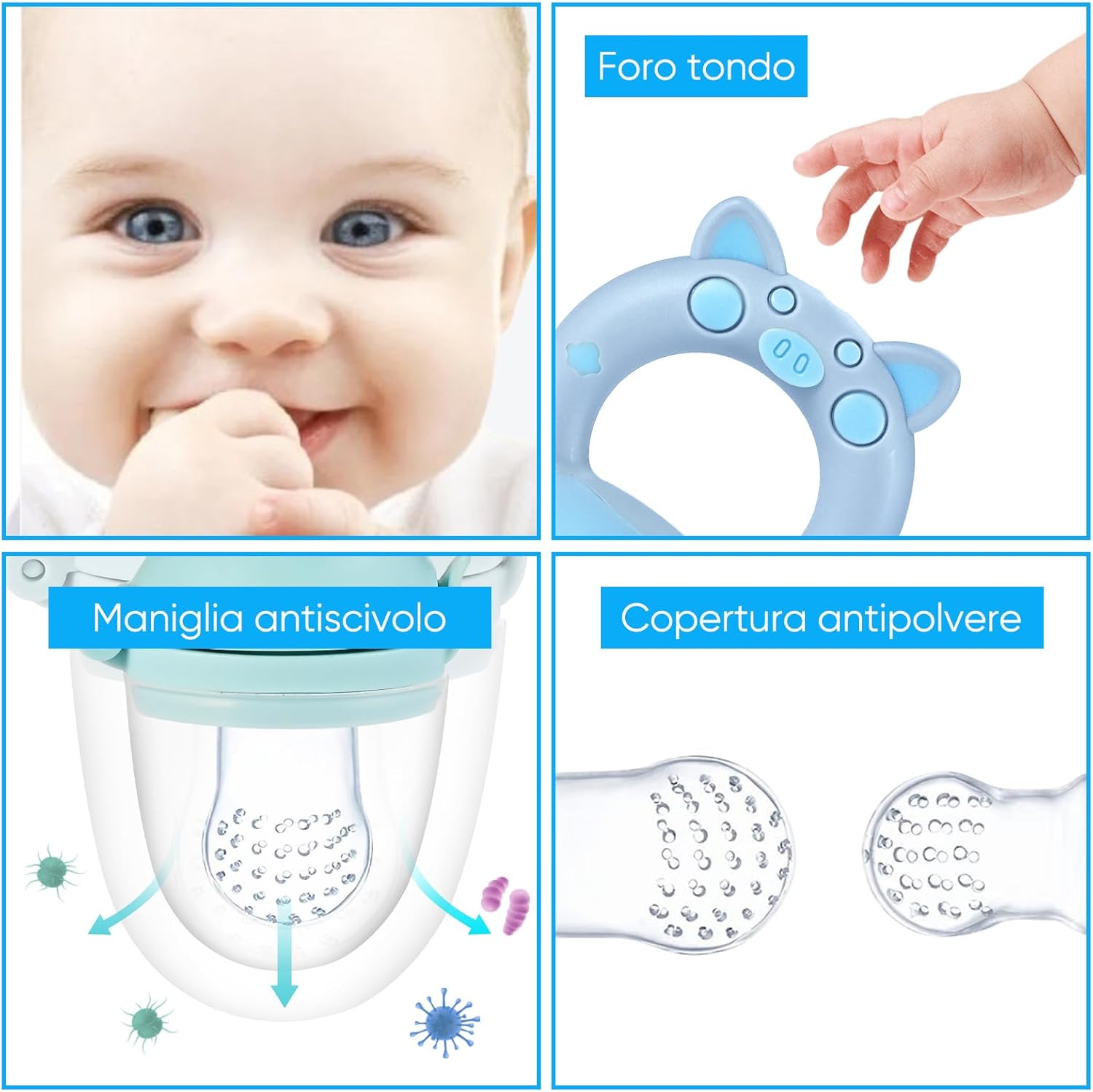 Thumbnail 4 de Faburo confezione Ciuccio Frutta Neonati 2 pezzi + 9 pezzi in silicone (per dentizione e alimenti)