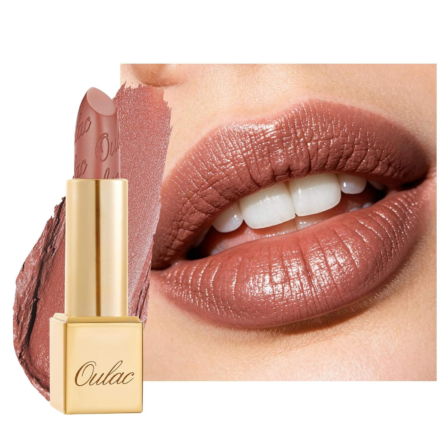 Detalle de OULAC Lippenstift Metallic Glanz Finish – Braun, langanhaltend mit Feuchtigkeit & Glitzer